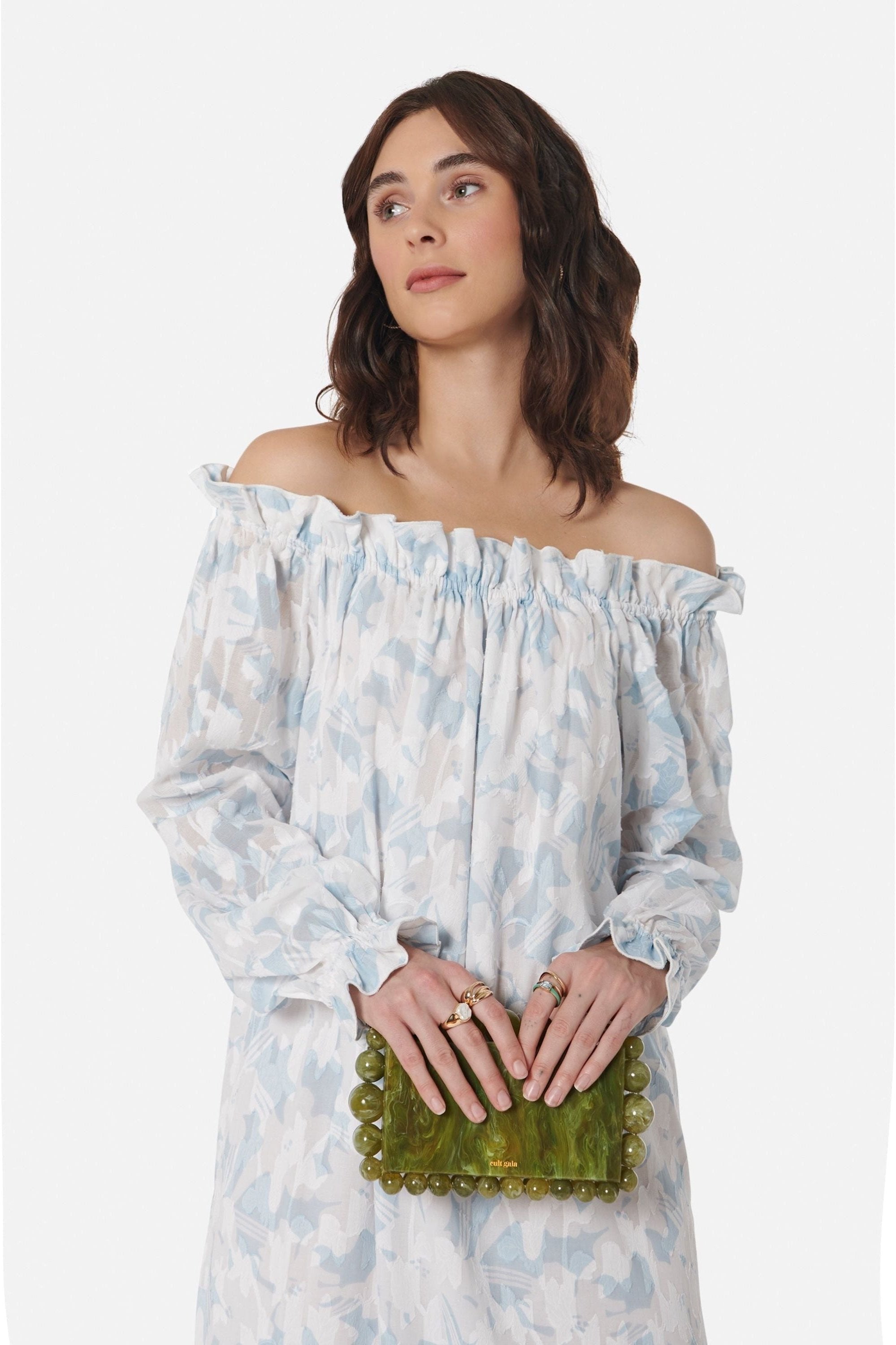 Women's Grace Dress in Pastel Blue & White Cotton Floral by Casey Marks