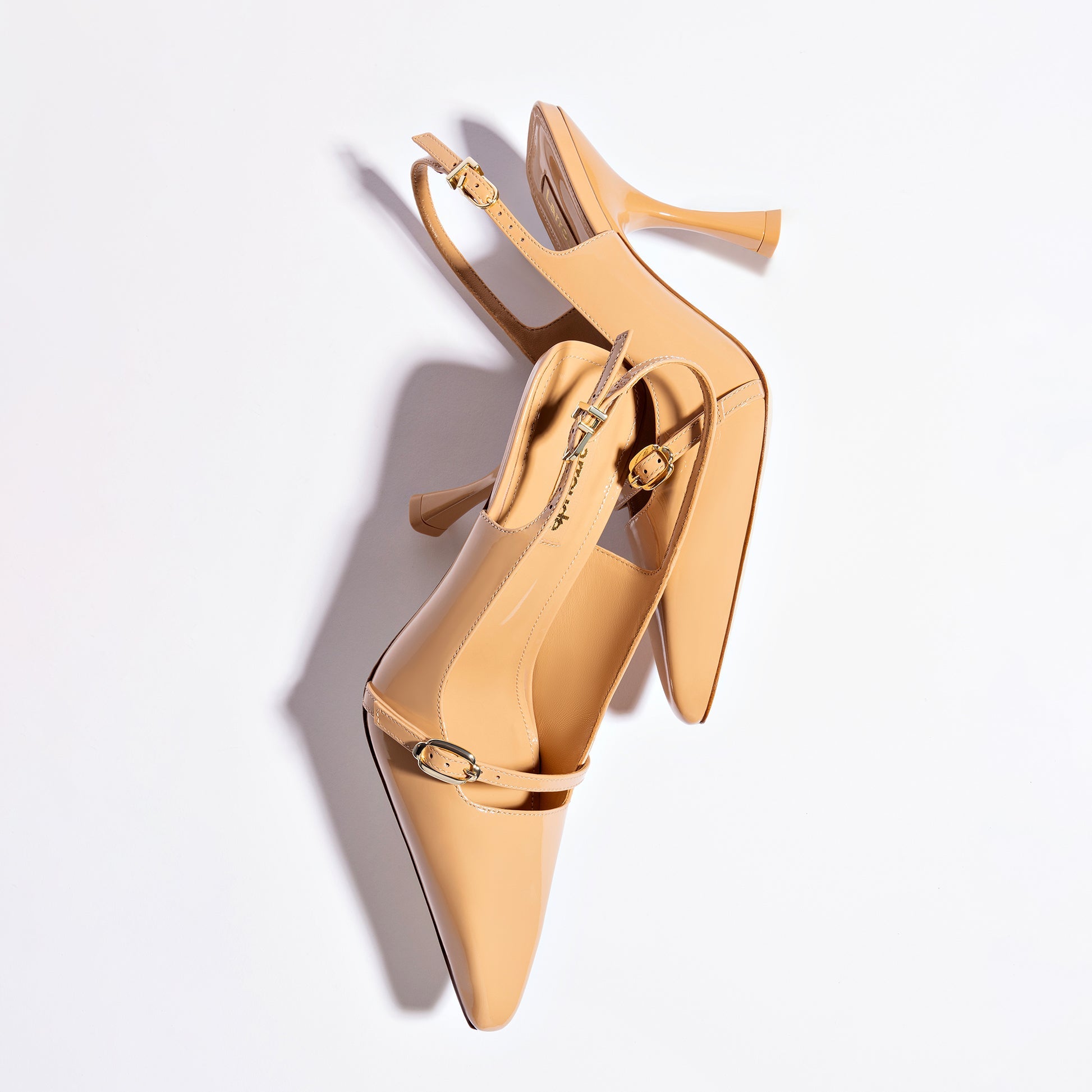 Ines Hi Pump in Tan Patent Leather by Larroudé