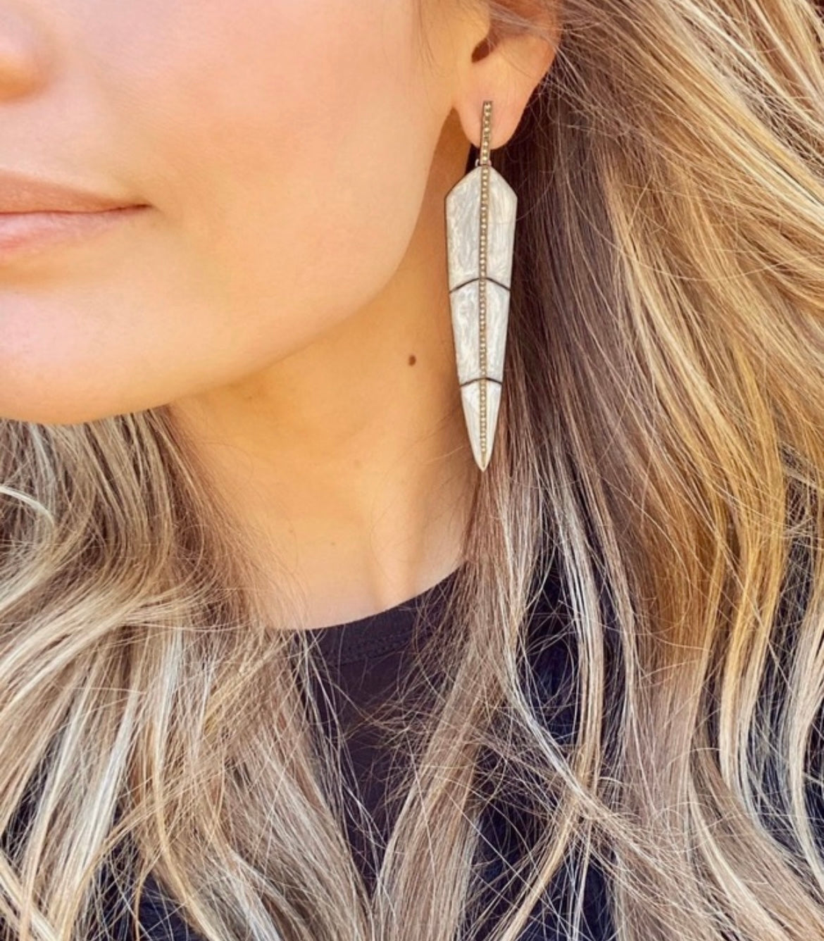 Pearl Brown Enamel Feather Earrings by S. Carter Designs