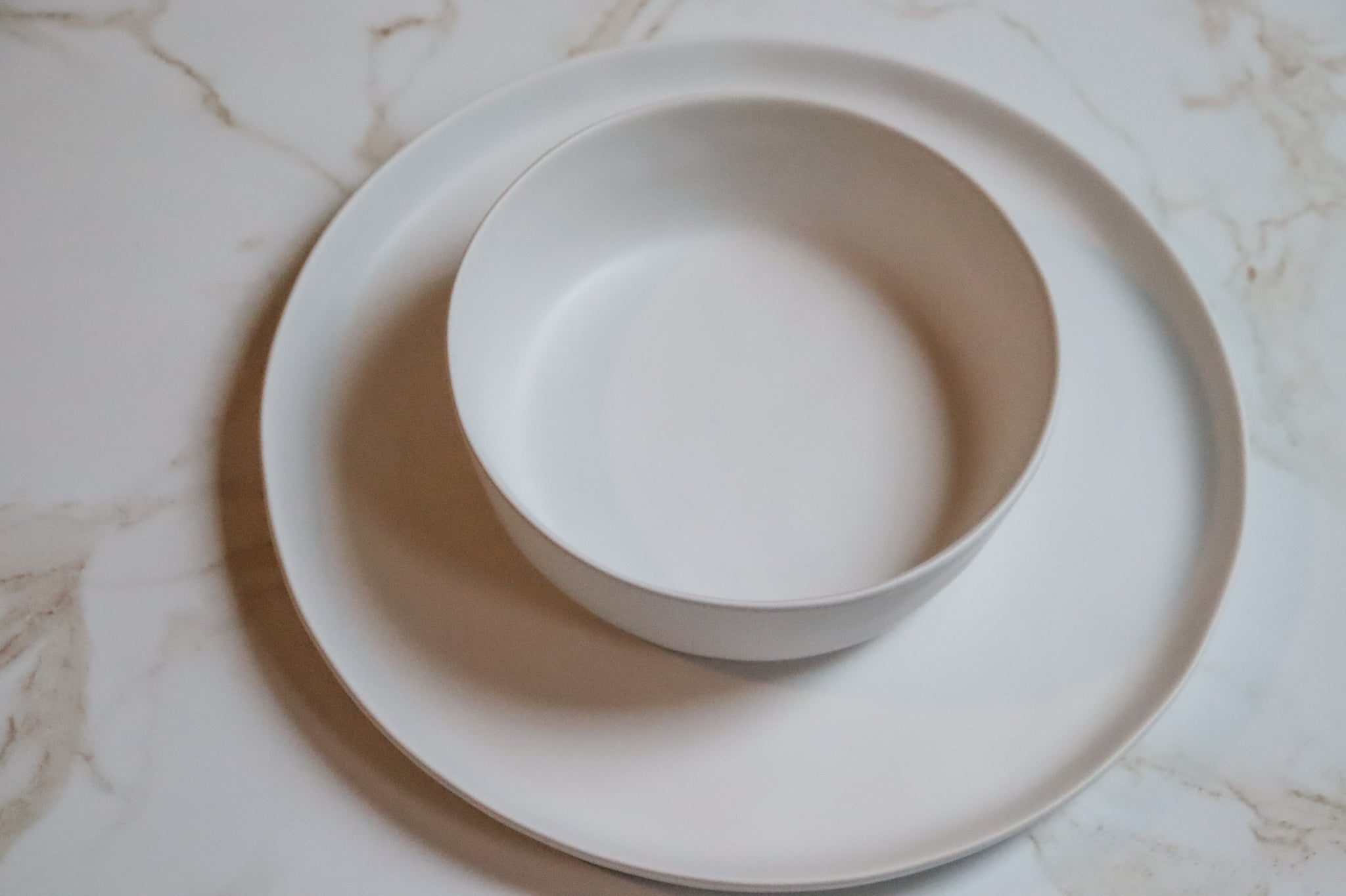 Matte White Dinner Plate and Salad Bowl by Divine Ivy