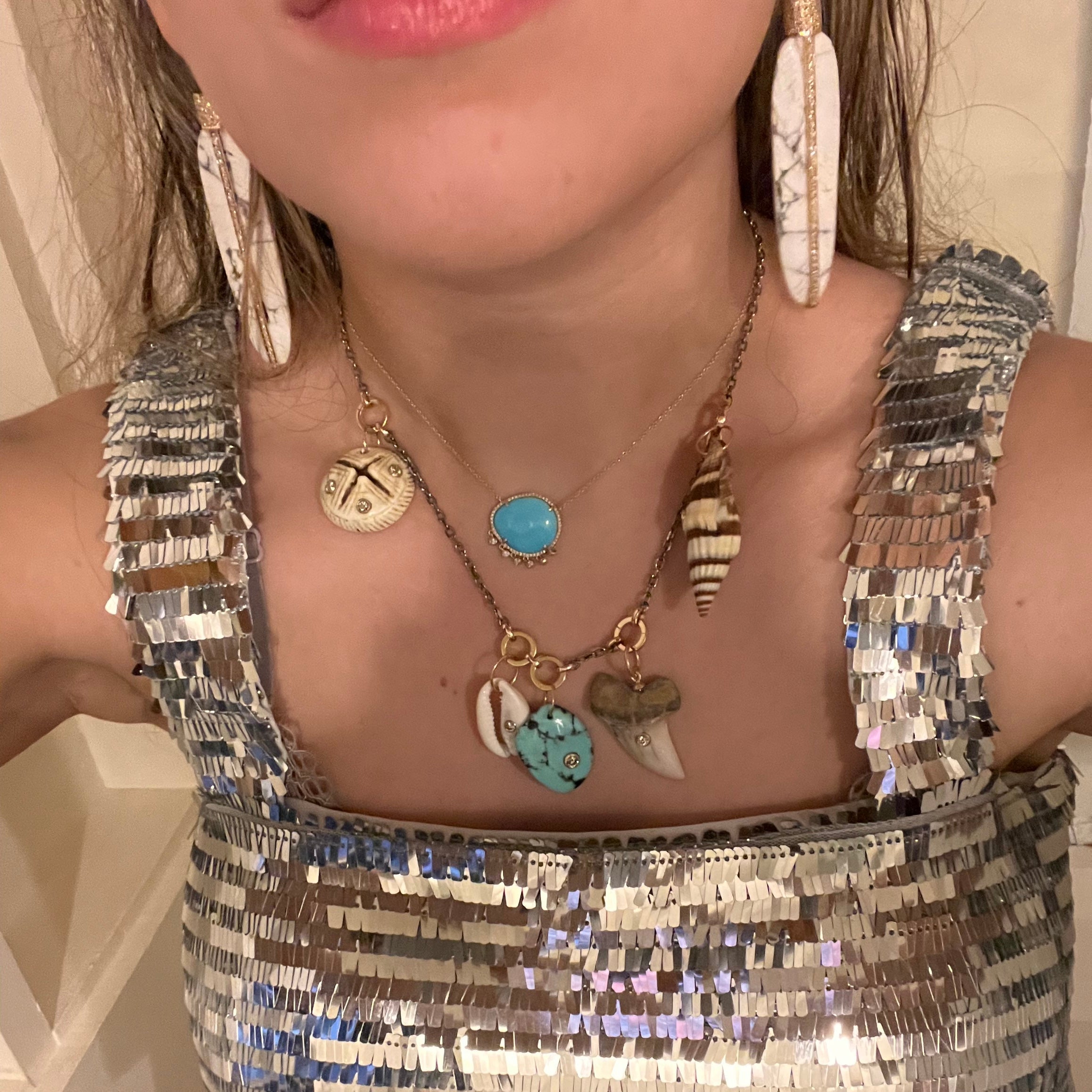 14k Carved Howlite Feather Earrings by S. Carter Designs