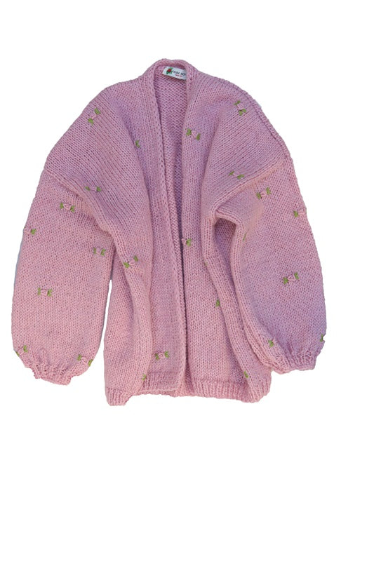 WINTER BLOOM PINK ROSE Wool Cardigan by Fanm Mon