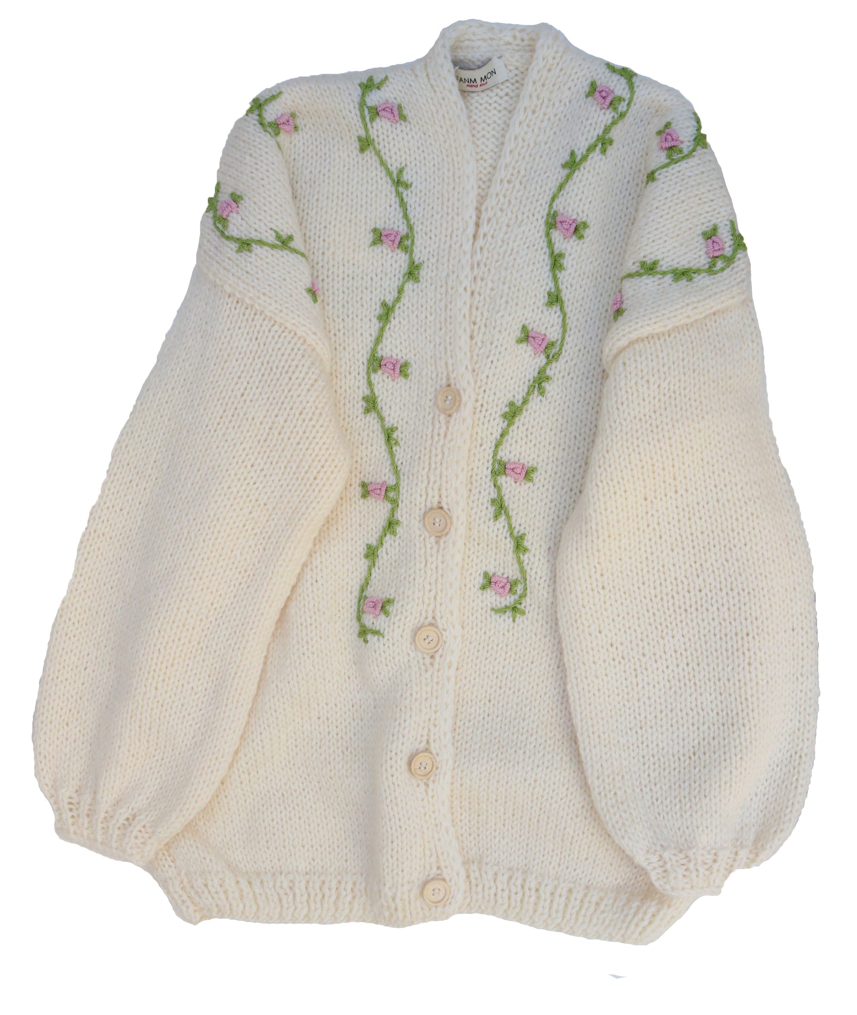 JASMIN BLOOM Button Front Wool Cardigan by Fanm Mon