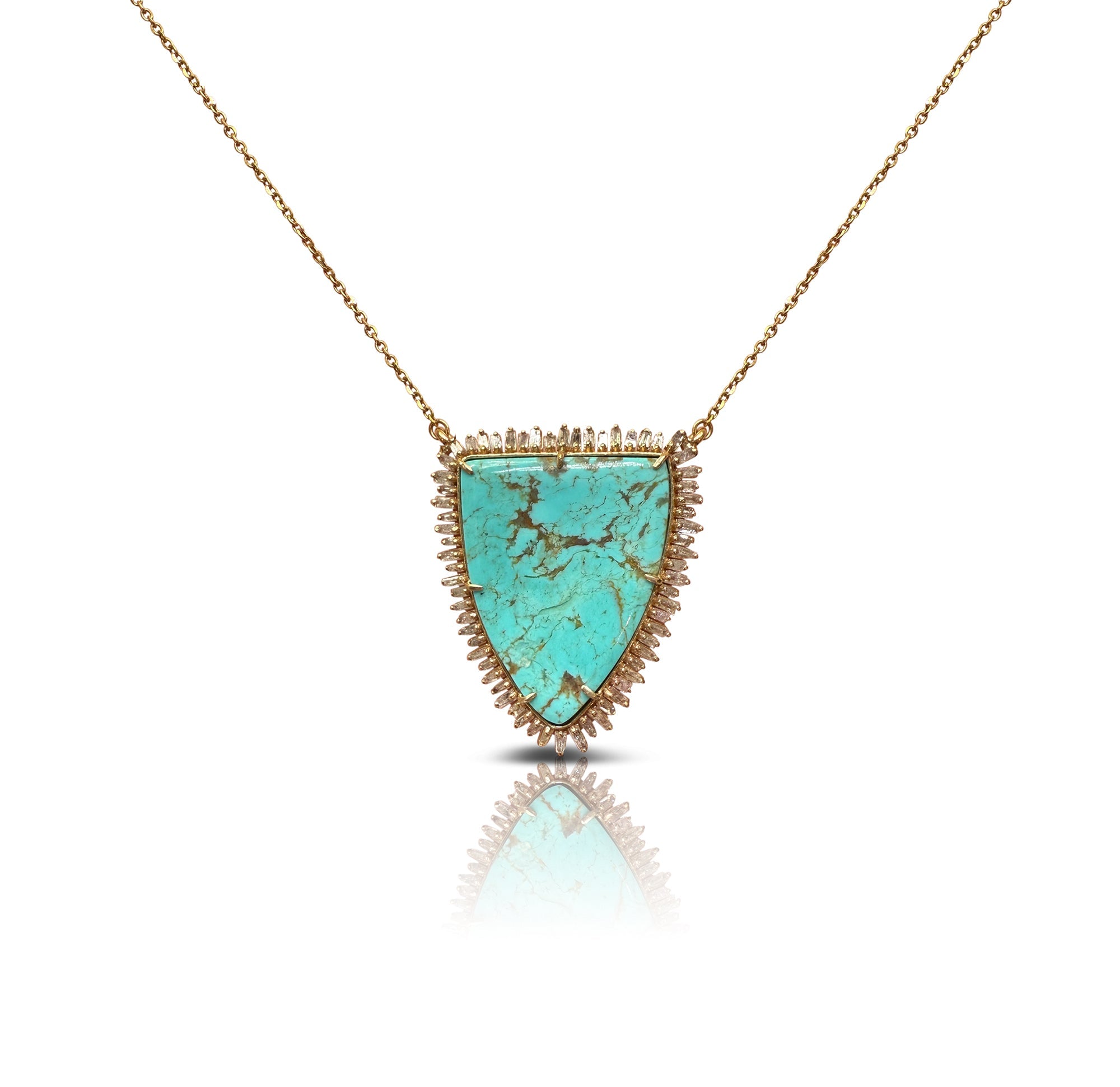 14k Sonoran Turquoise Baguette Shield Necklace by S. Carter Designs