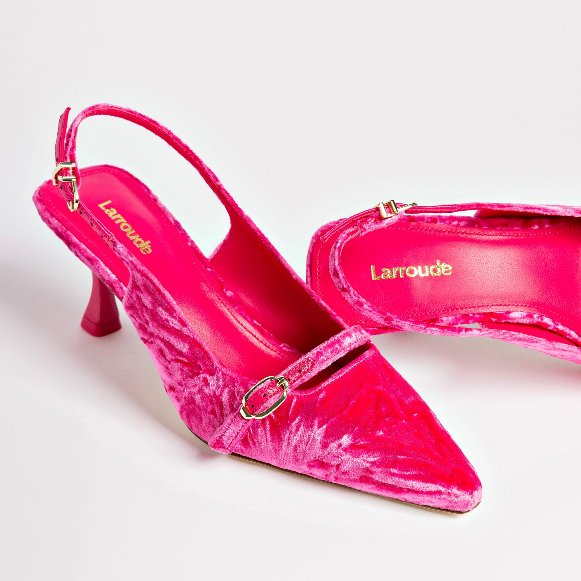 Ines Pump In Pink Velvet by Larroudé