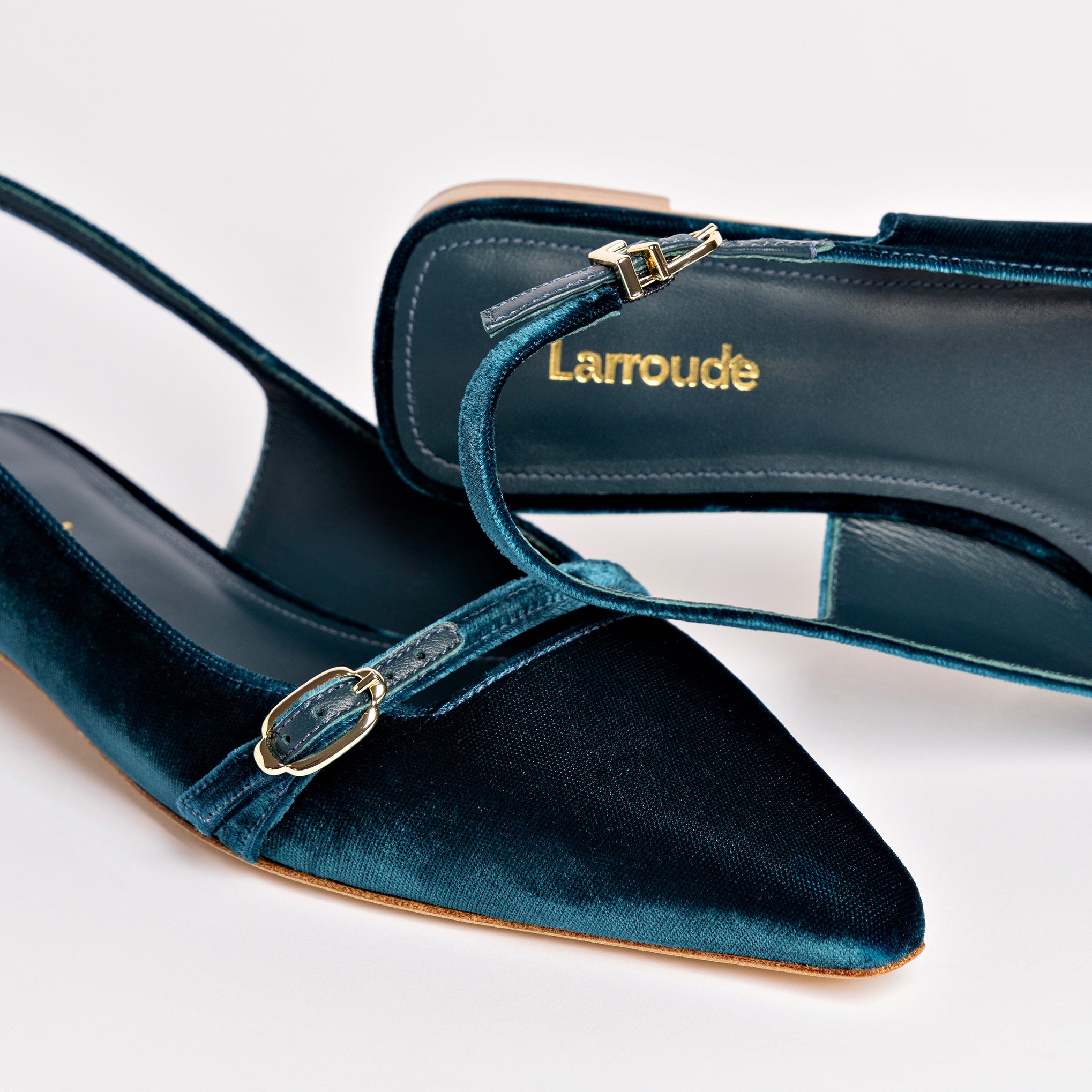 Ines Flat In Deepsea Velvet by Larroudé