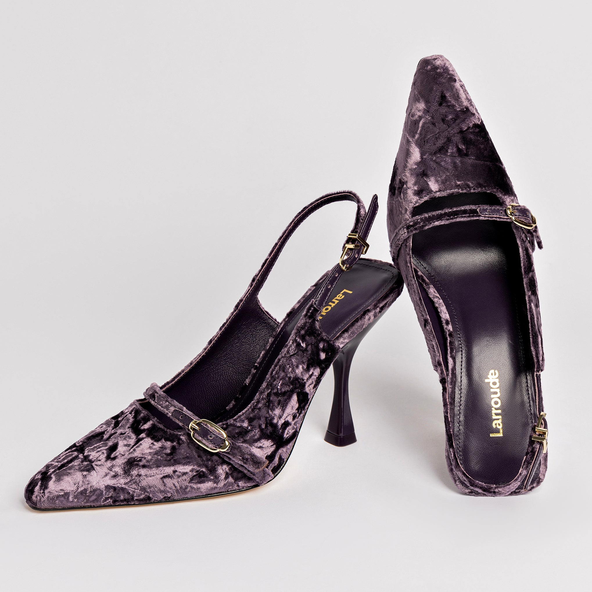 Ines Hi Pump In Purple Velvet by Larroudé