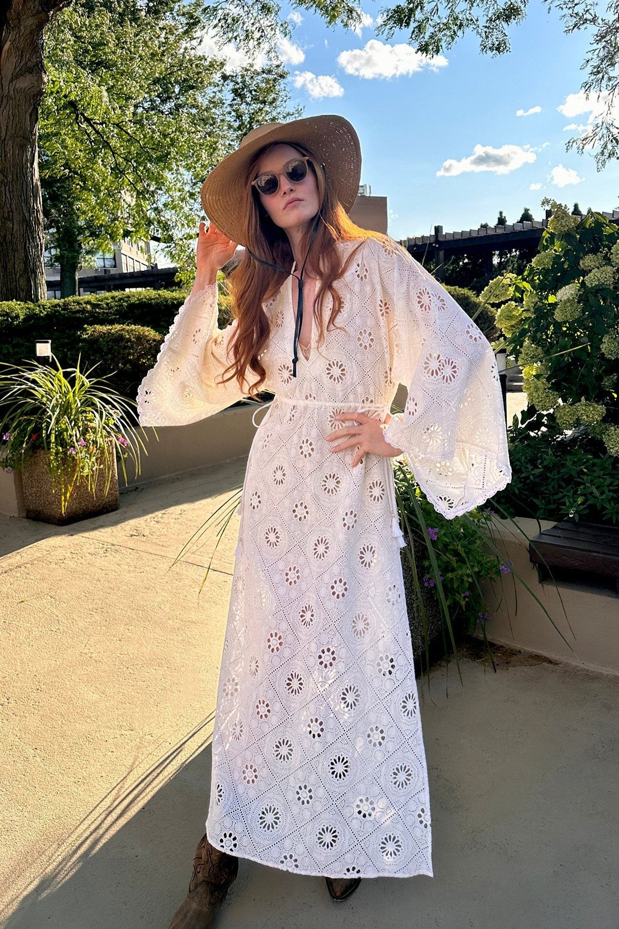 Ieva Diamond Eyelet Embroidered Caftan by Miguelina