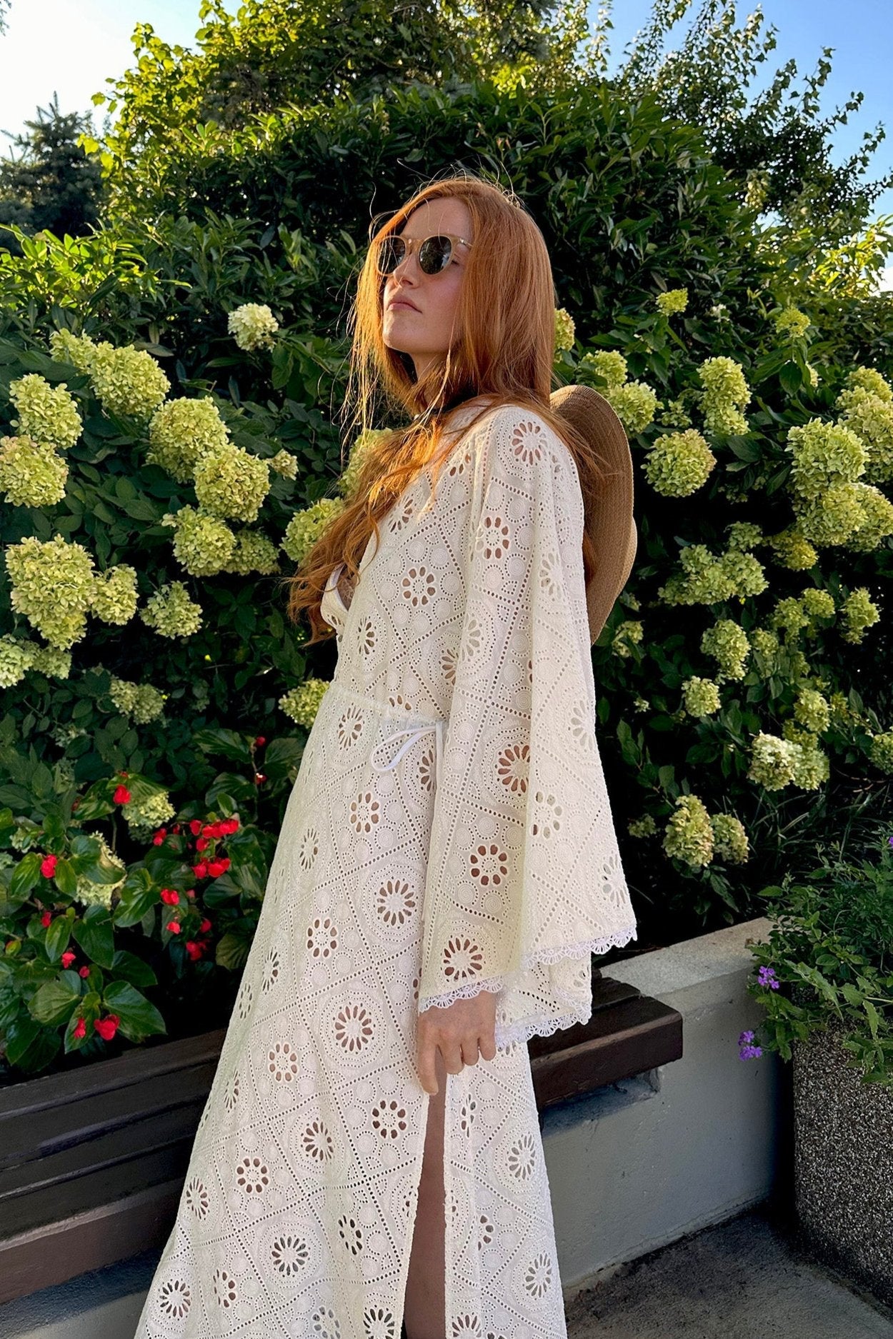 Ieva Diamond Eyelet Embroidered Caftan by Miguelina