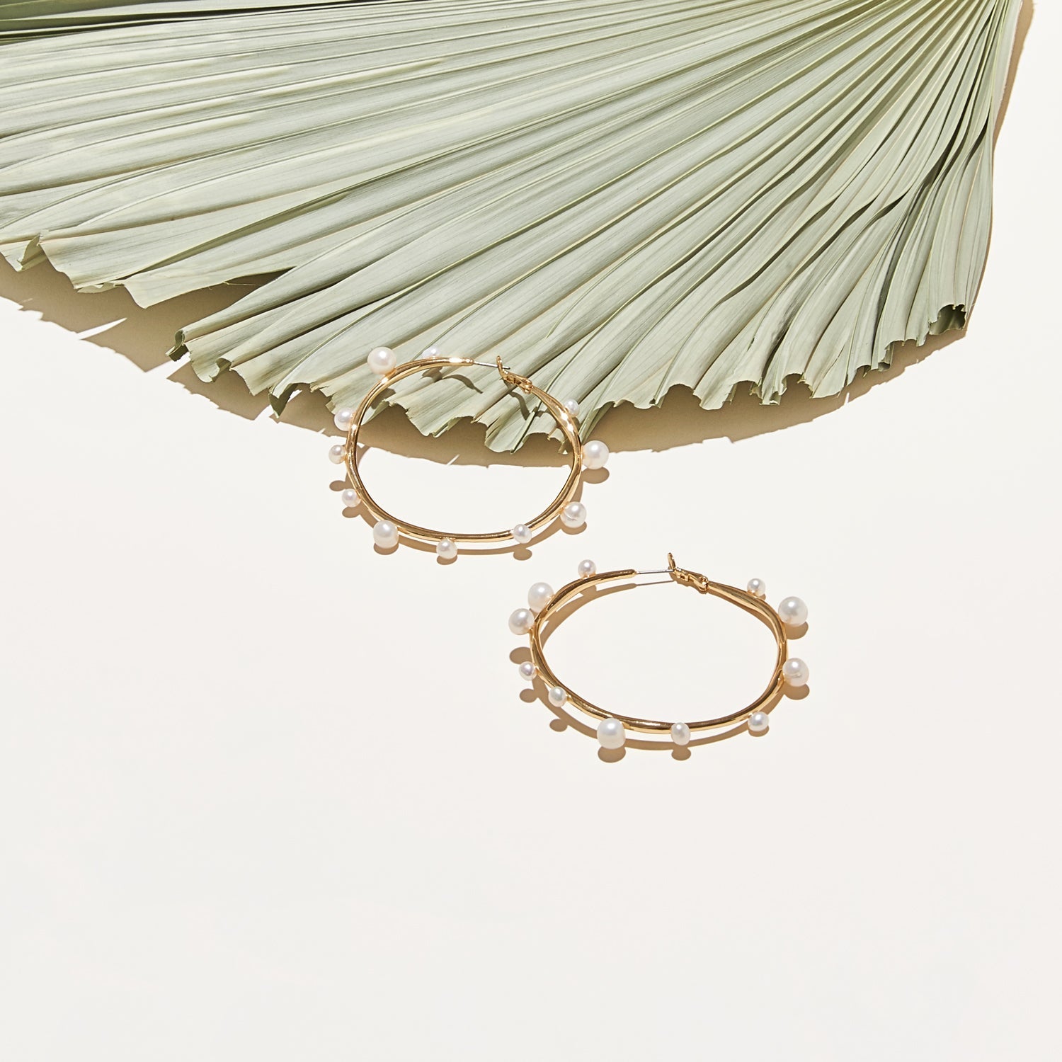 Isla Pearl Hoop Earrings White Gold by Mignonne Gavigan