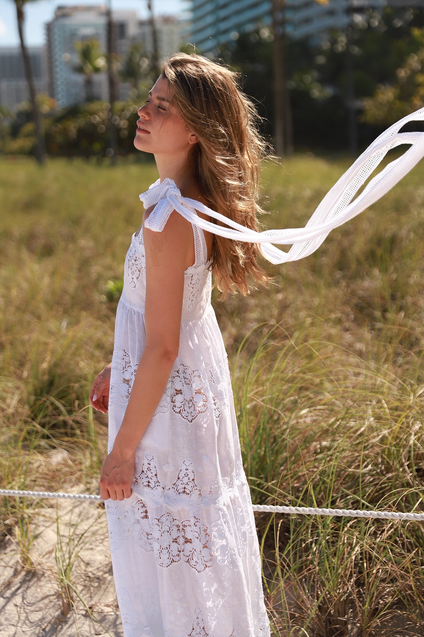 Juniper Cloisters Linen Embroidery Dress by Miguelina