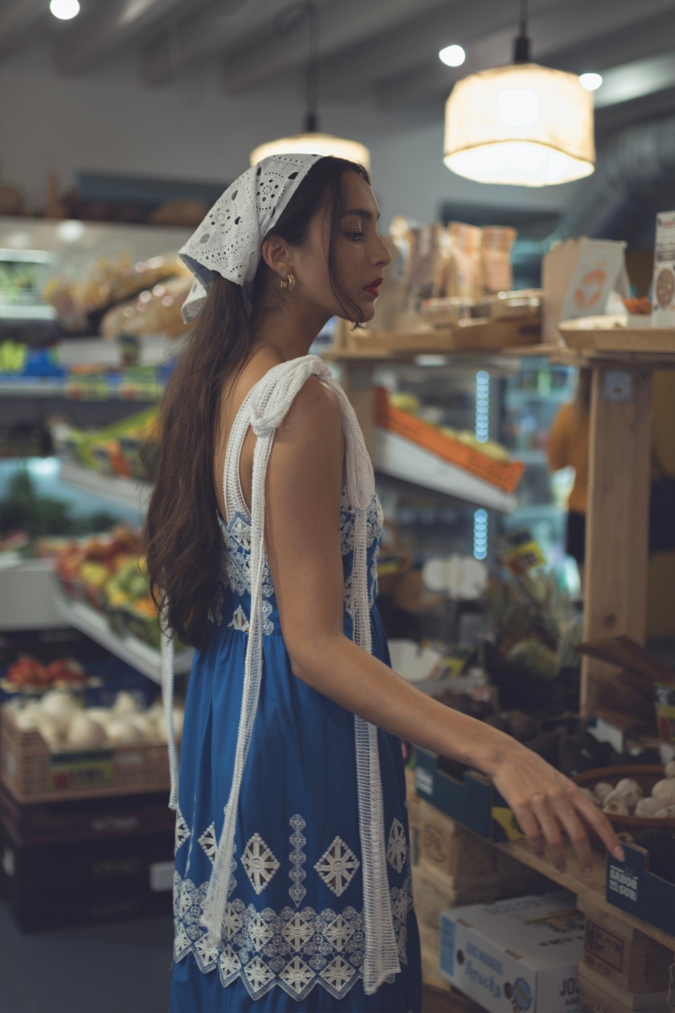 Juniper Rhombus Cotton Embroidery Dress - Cobalt by Miguelina