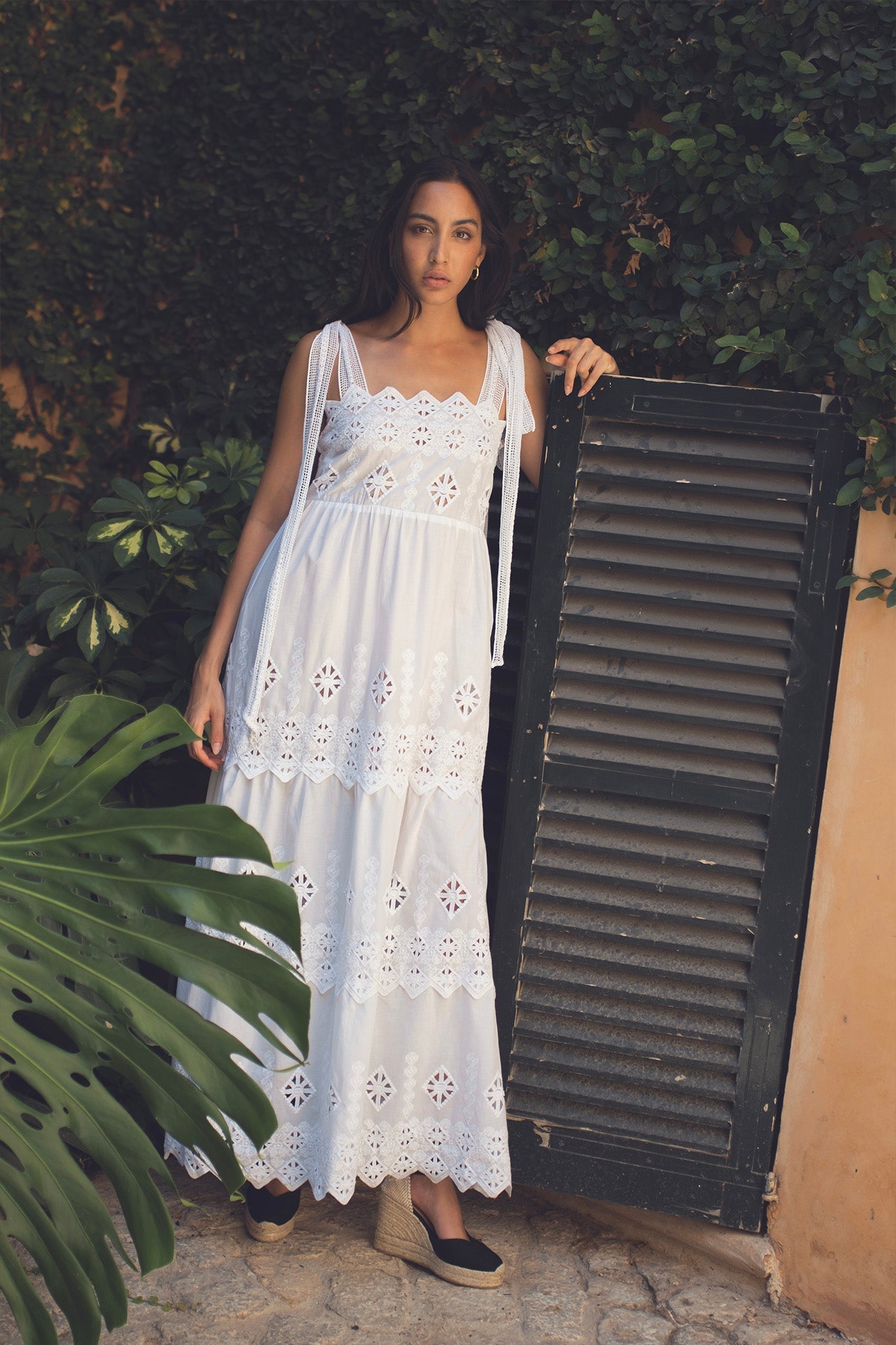 Juniper Rhombus Cotton Embroidery Dress- Pure White by Miguelina