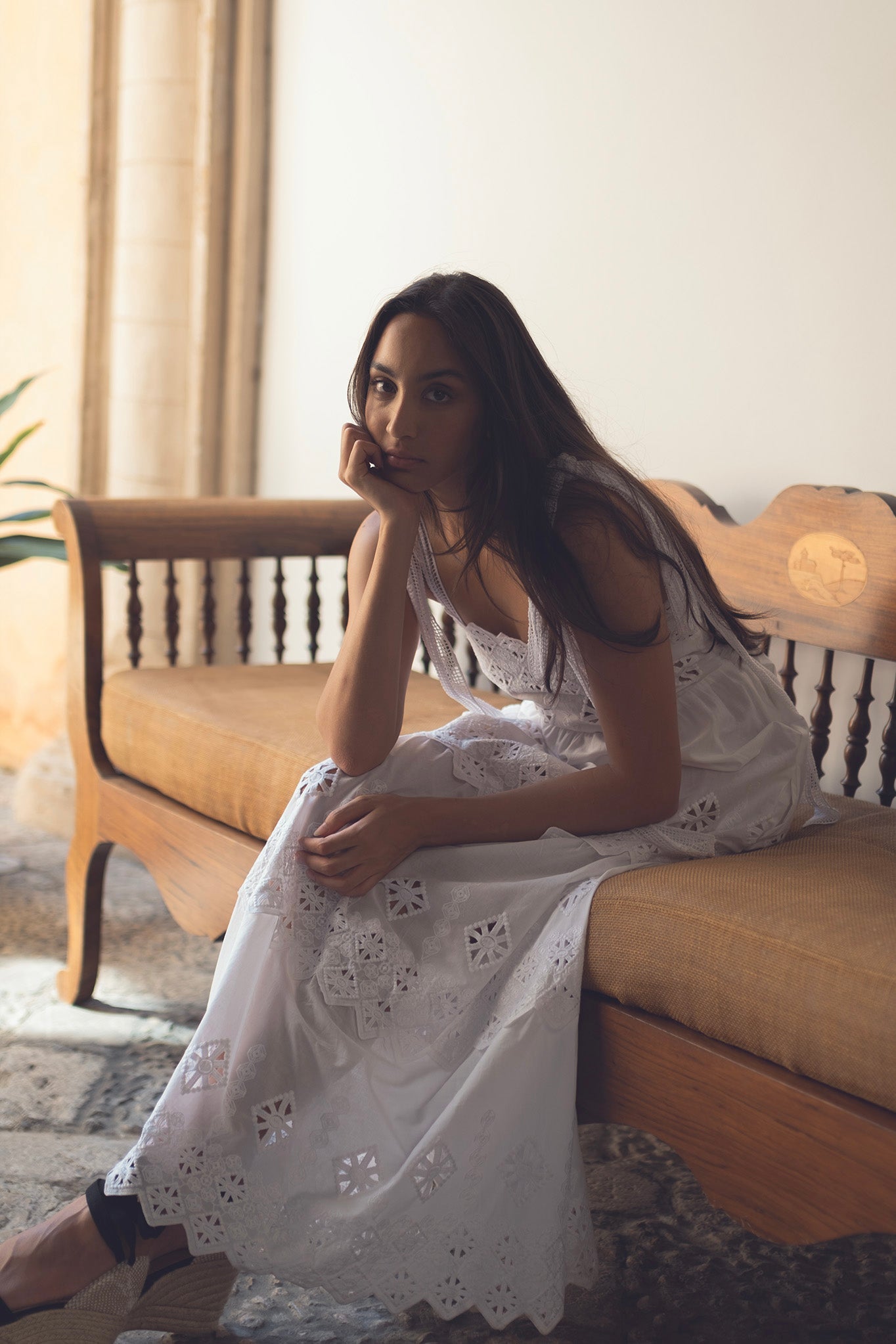 Juniper Rhombus Cotton Embroidery Dress- Pure White by Miguelina