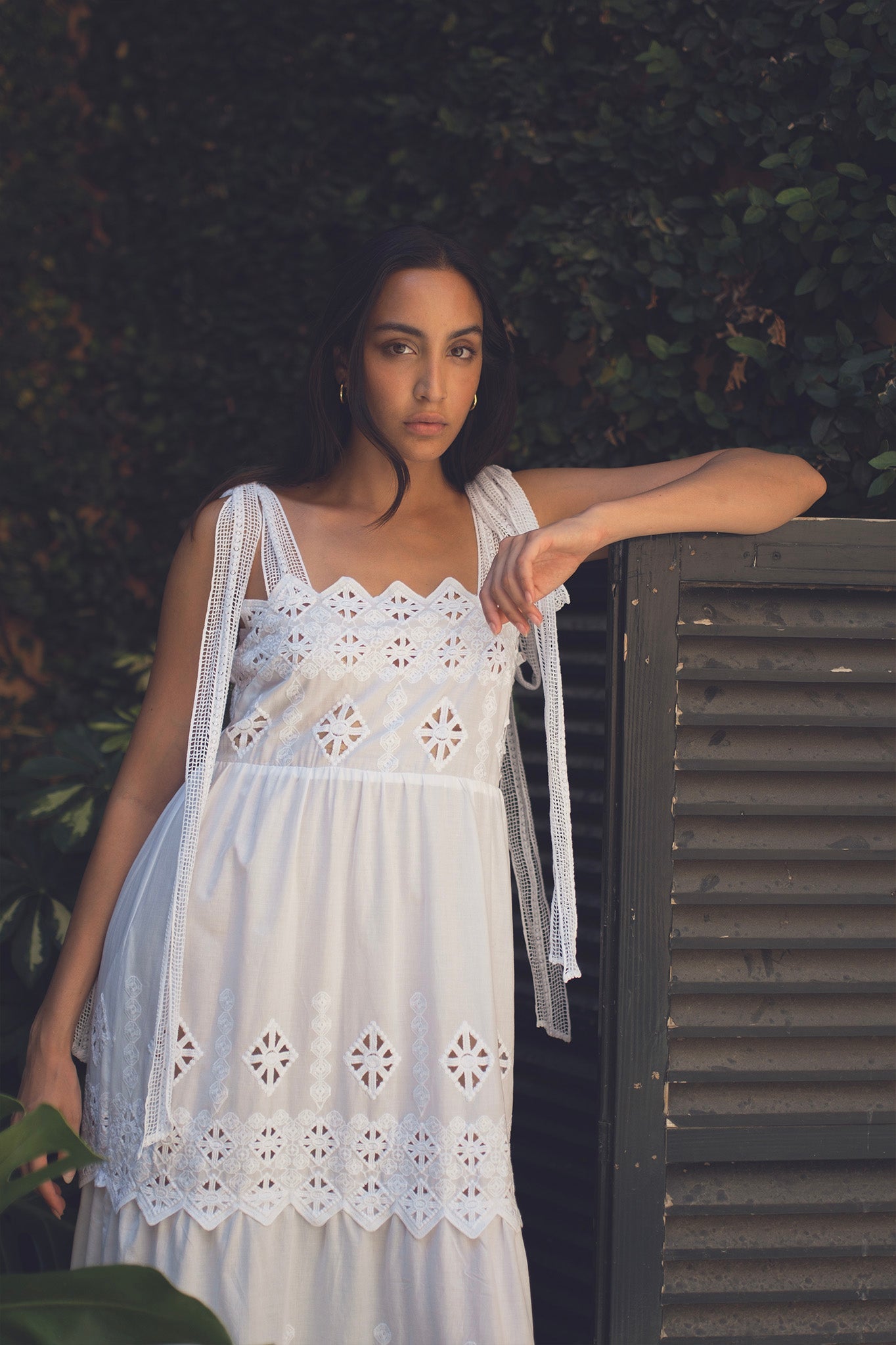 Juniper Rhombus Cotton Embroidery Dress- Pure White by Miguelina