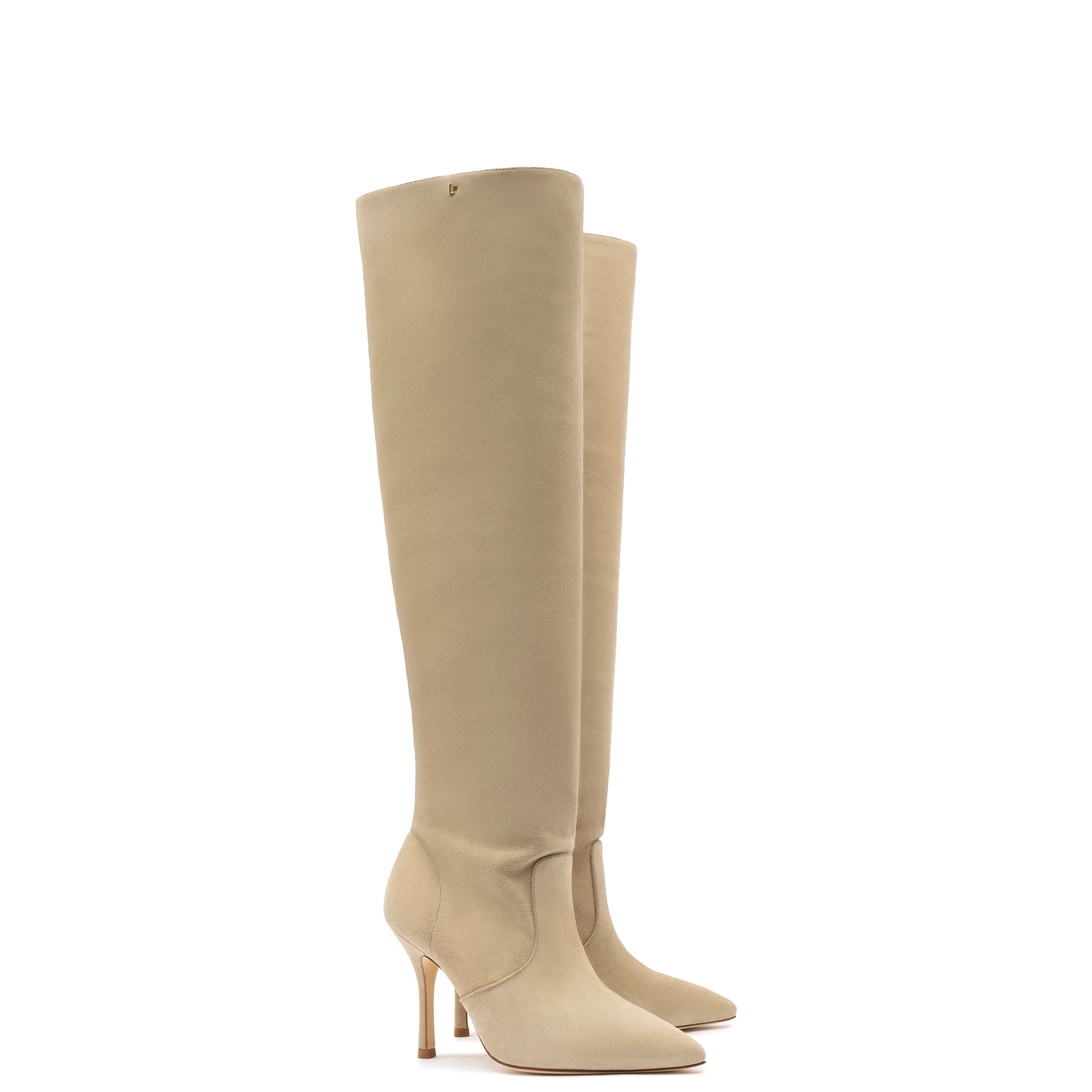 Kate Slouch Boot In Oyster Grey Suede by Larroudé