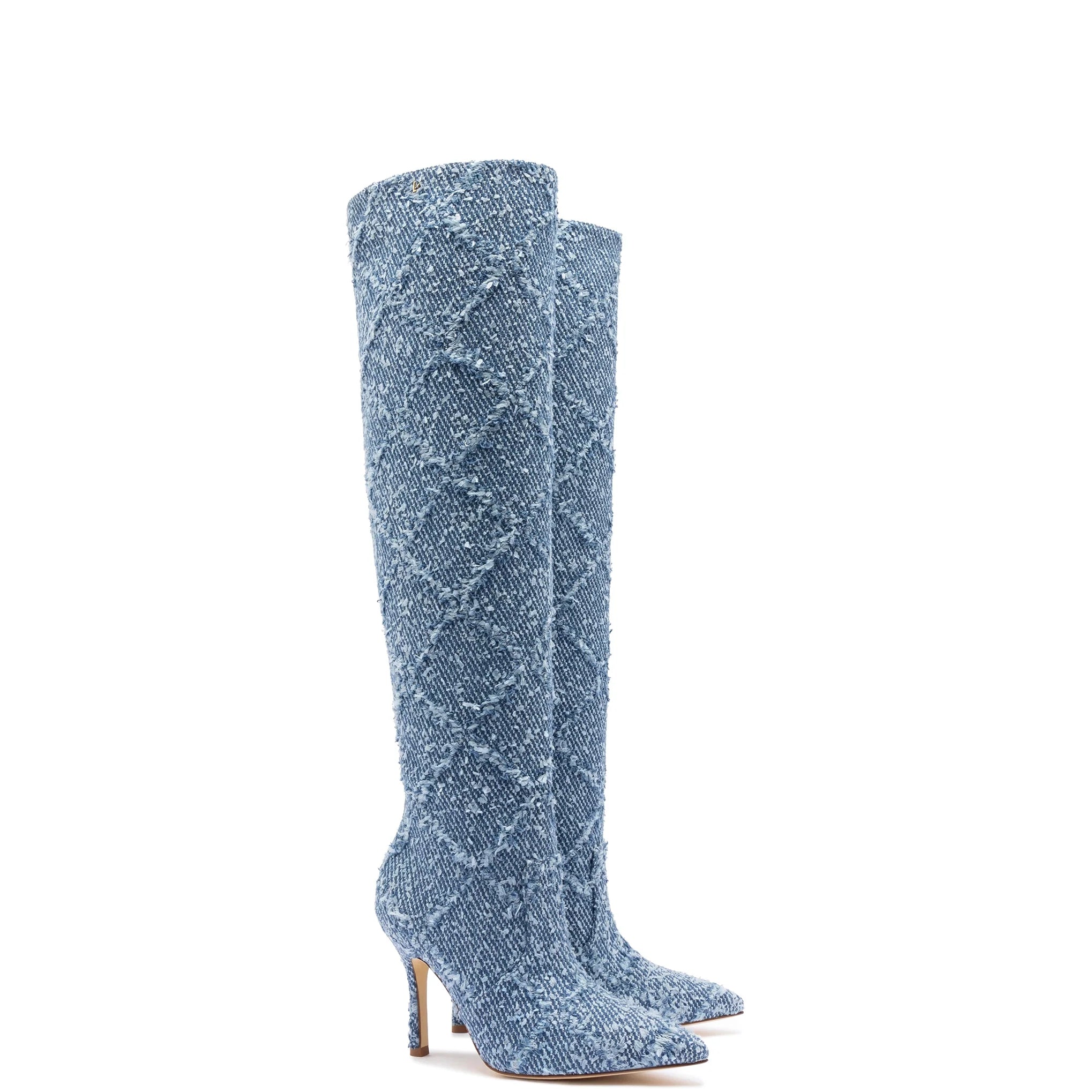 Kate Slouch Boot In Fringe Stellar Denim by Larroudé