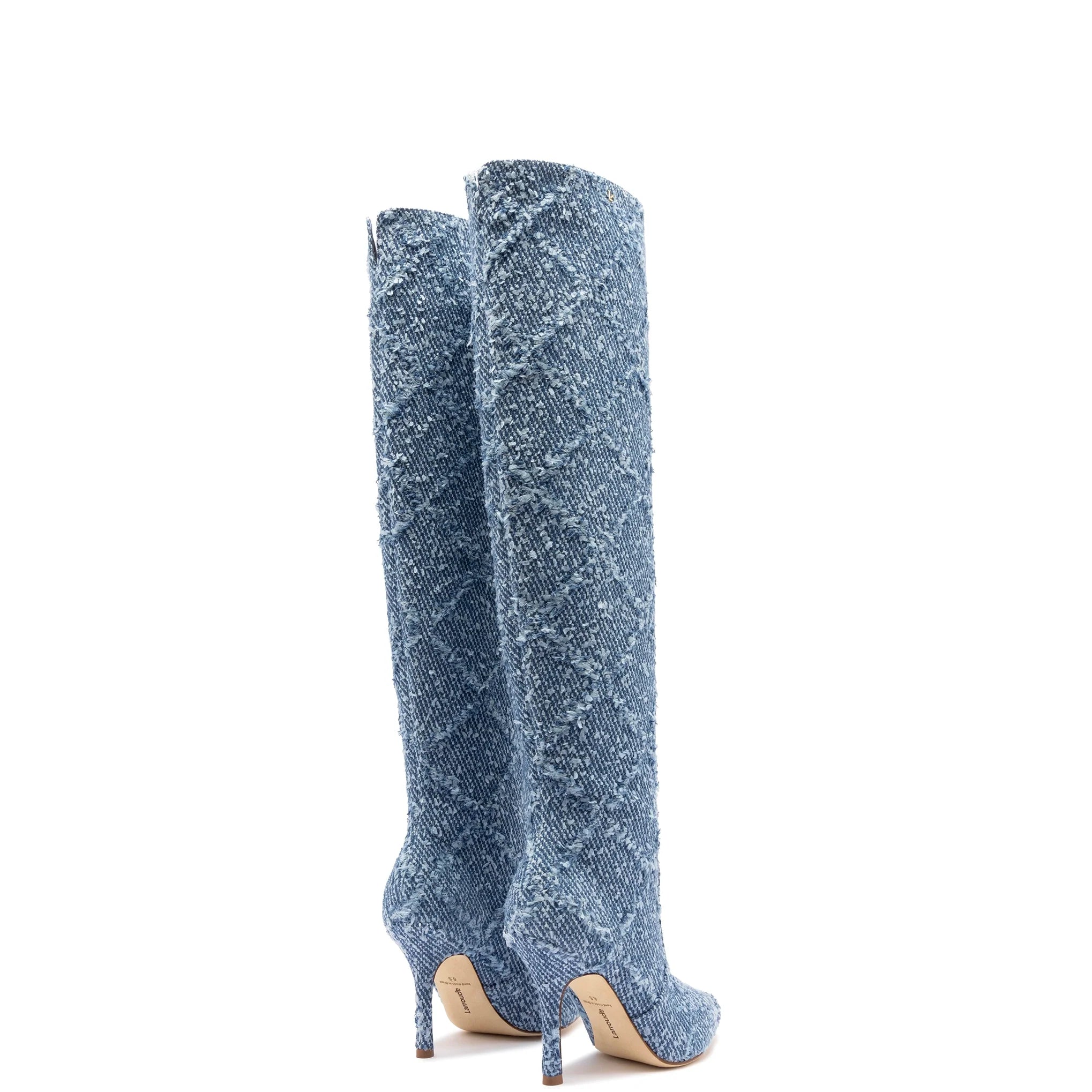 Kate Slouch Boot In Fringe Stellar Denim by Larroudé