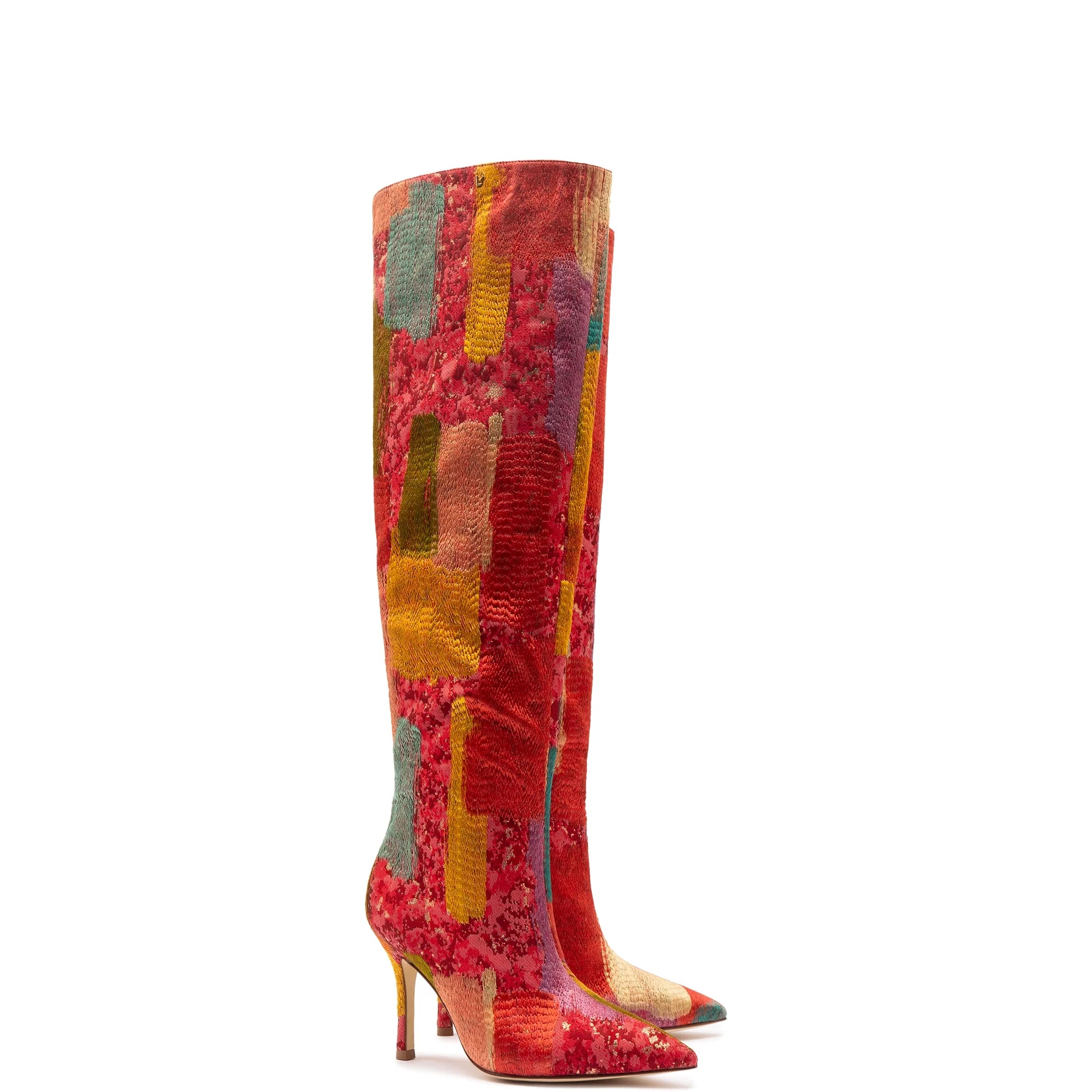 Larroudé x Markarian Boot In Red Patch Work Fabric by Larroudé