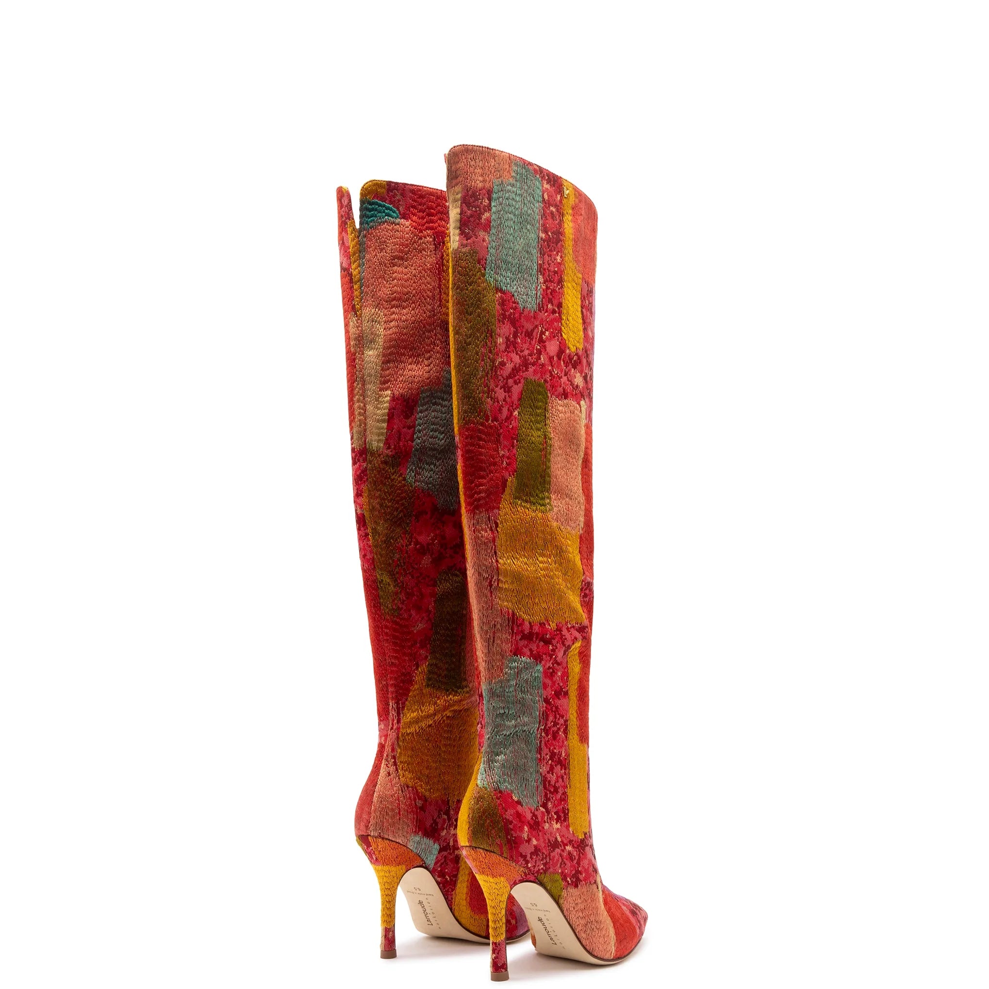 Larroudé x Markarian Boot In Red Patch Work Fabric by Larroudé