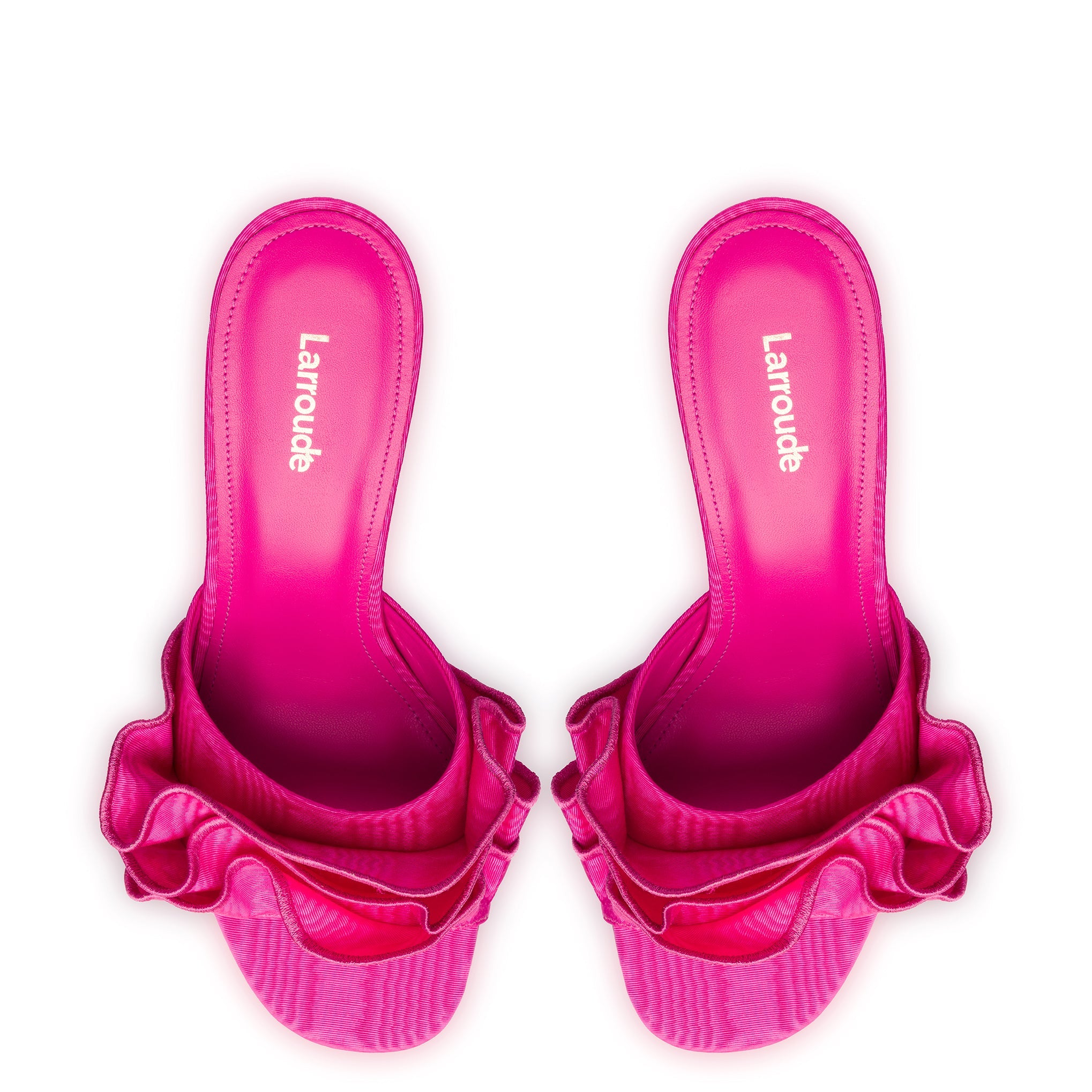 Colette Ruffle Sandal In Magenta Fabric by Larroudé