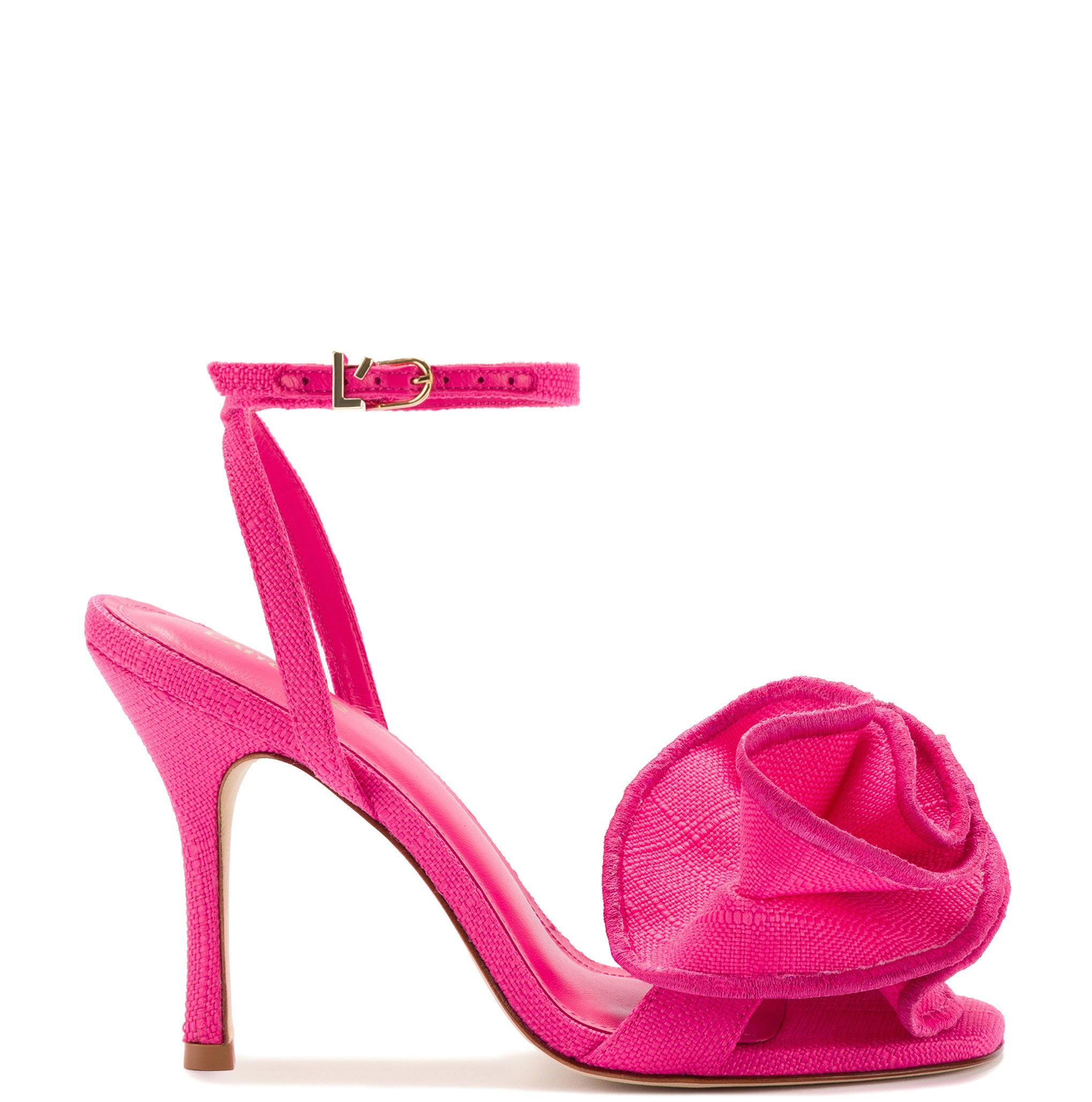 Penelope Ruffle Sandal In Pink Raffia by Larroudé