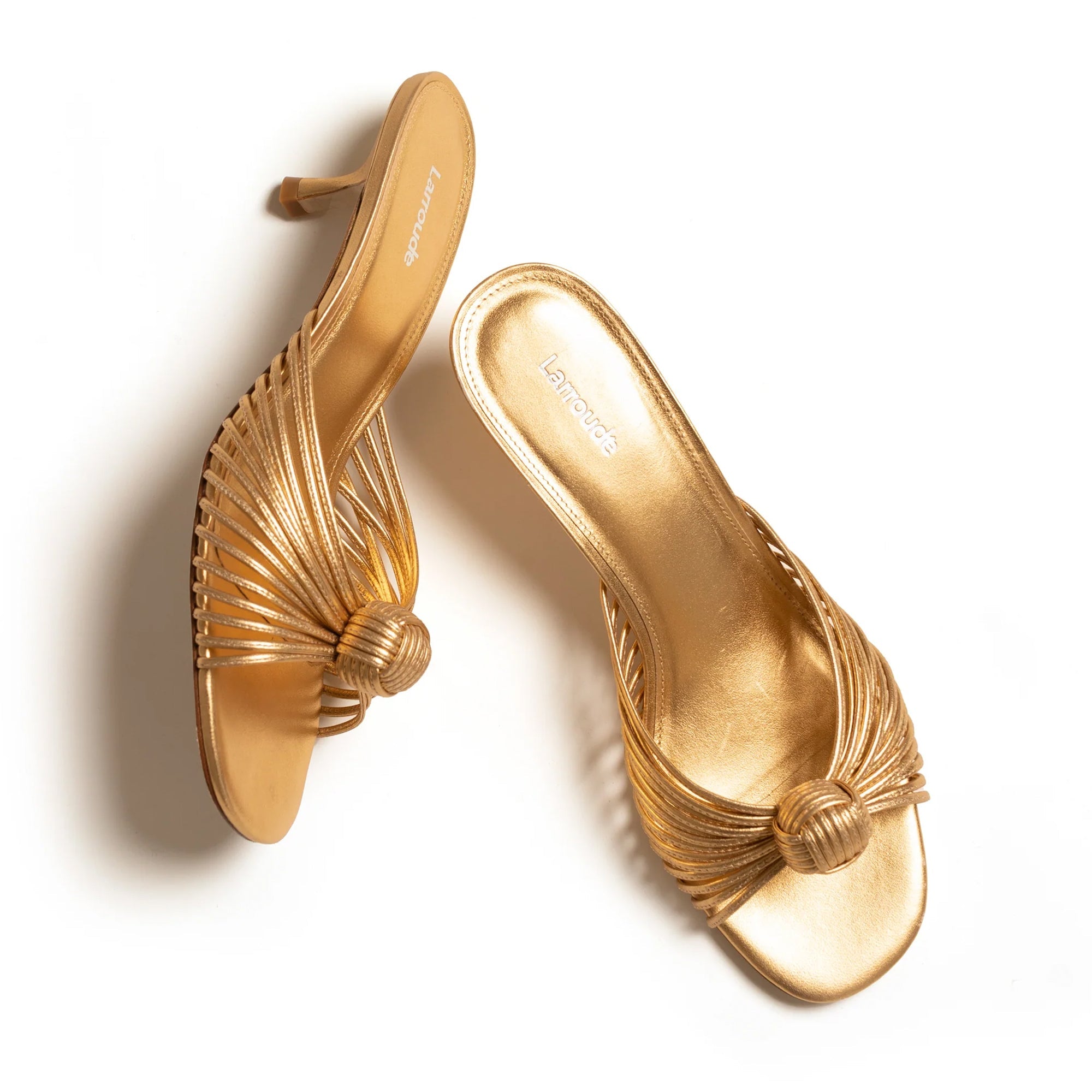 Valerie Mule In Gold Metallic Leather by Larroudé