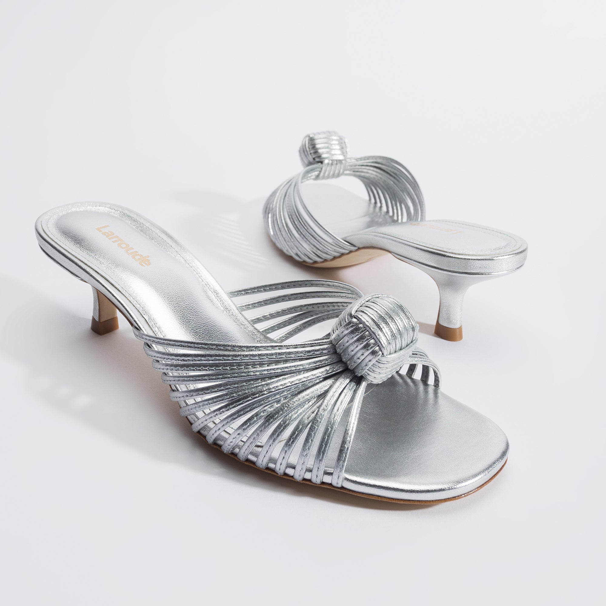 Valerie Mule In Silver Metallic Leather by Larroudé