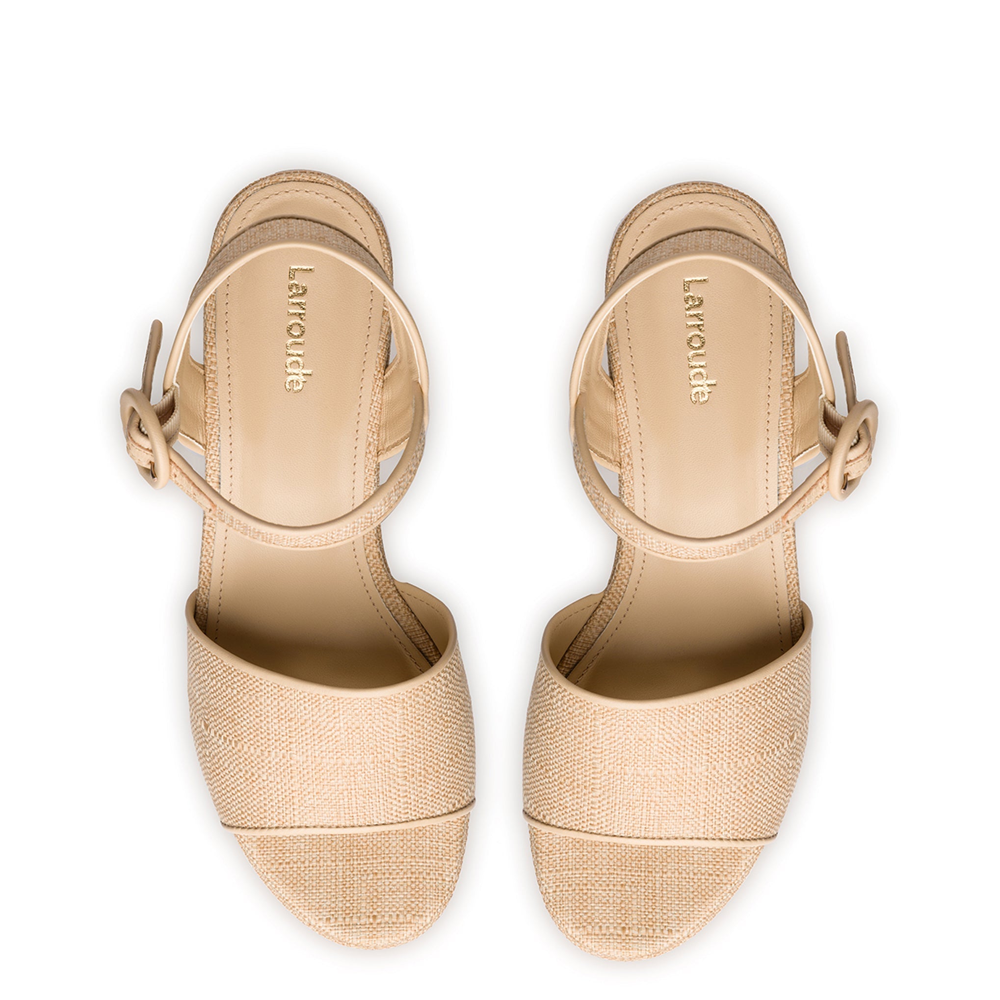 Miso Platform Strap Sandal In Beige Raffia by Larroudé