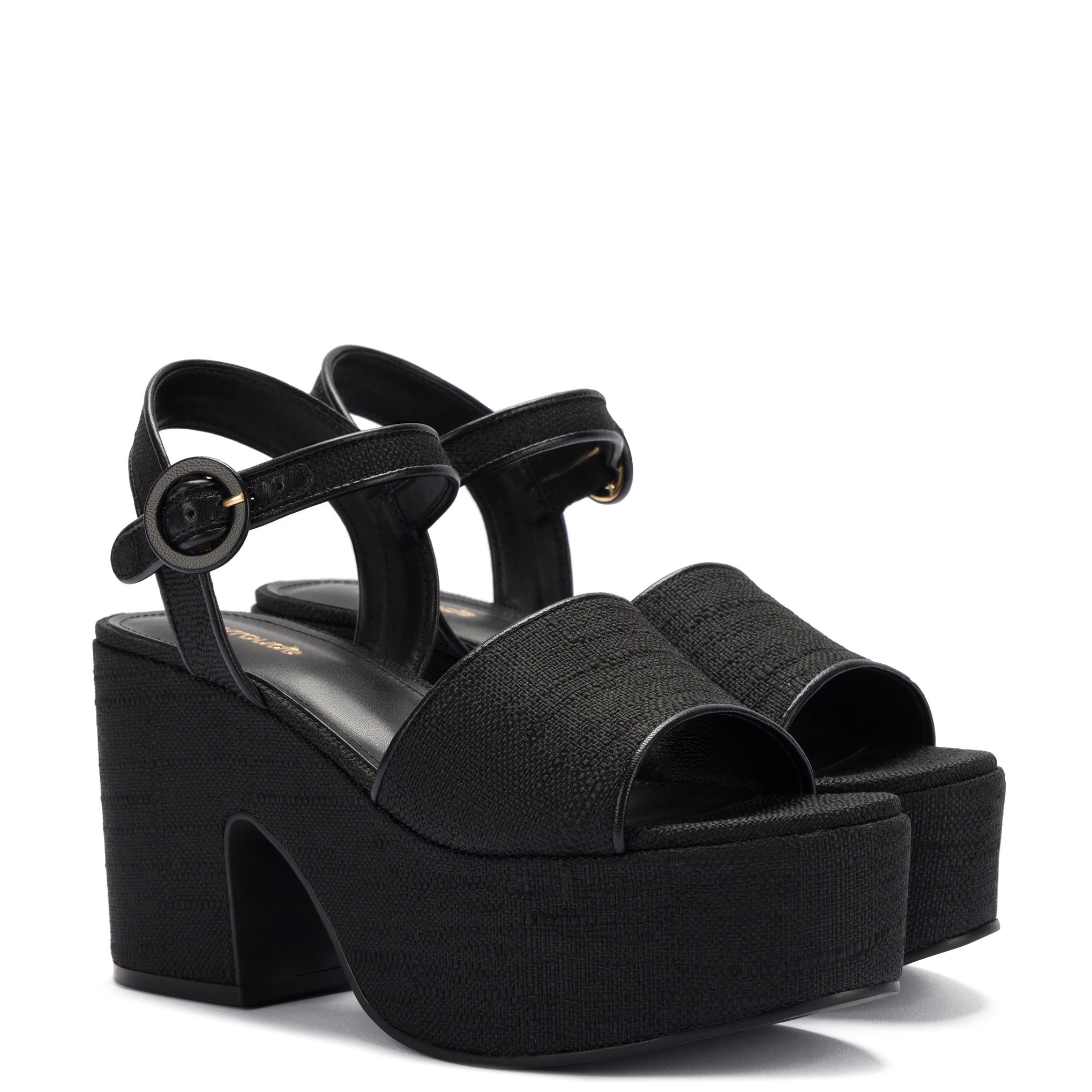 Miso Platform Strap Sandal In Black Raffia by Larroudé