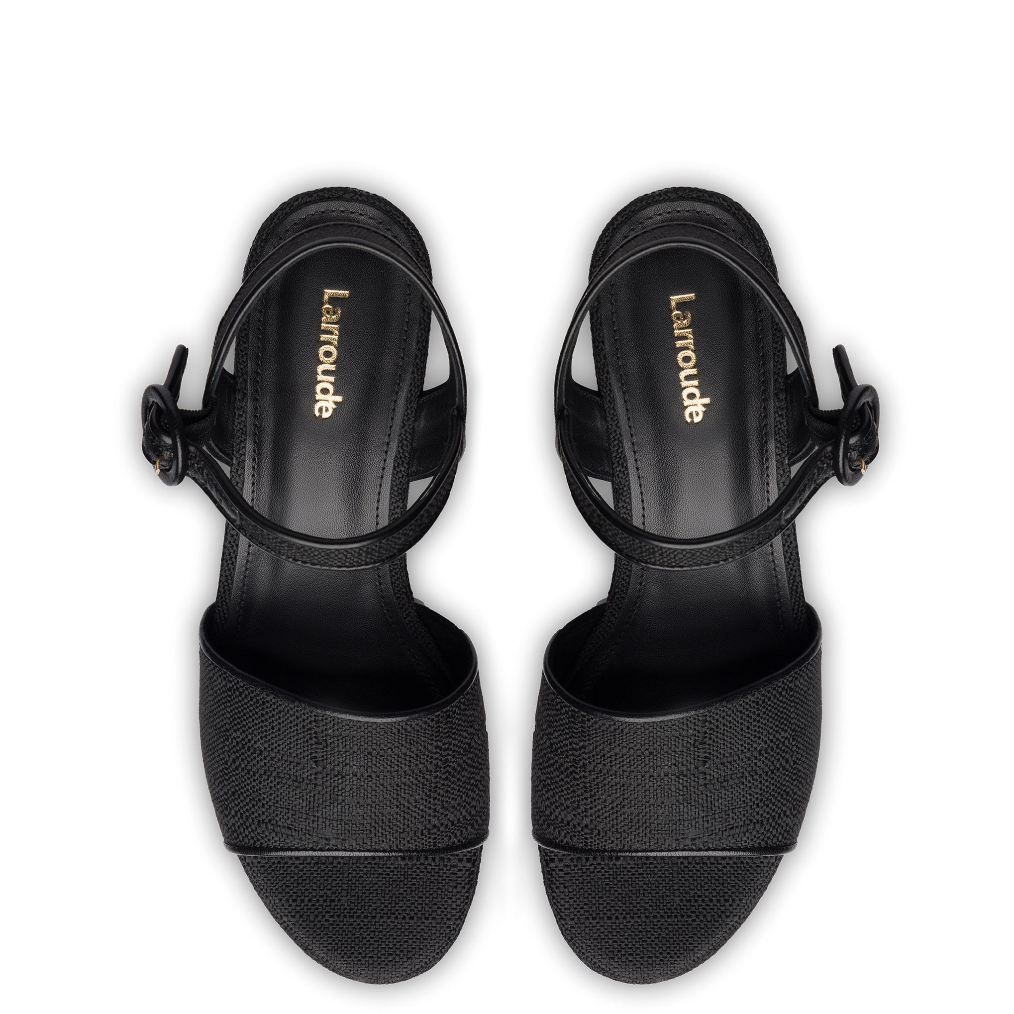 Miso Platform Strap Sandal In Black Raffia by Larroudé