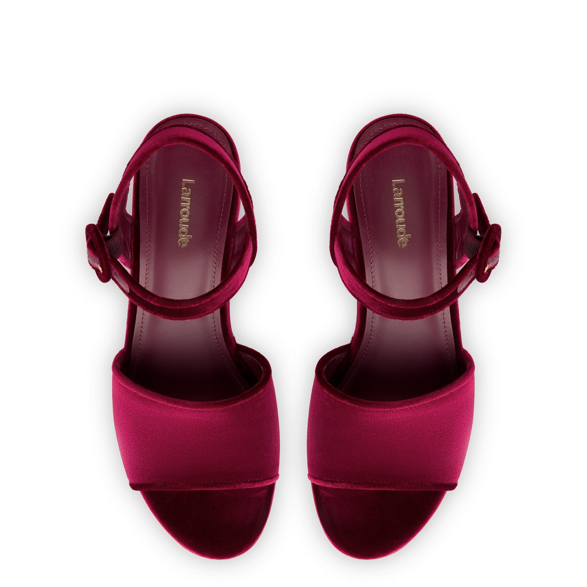 Miso Platform Strap Sandal In Wine Velvet by Larroudé