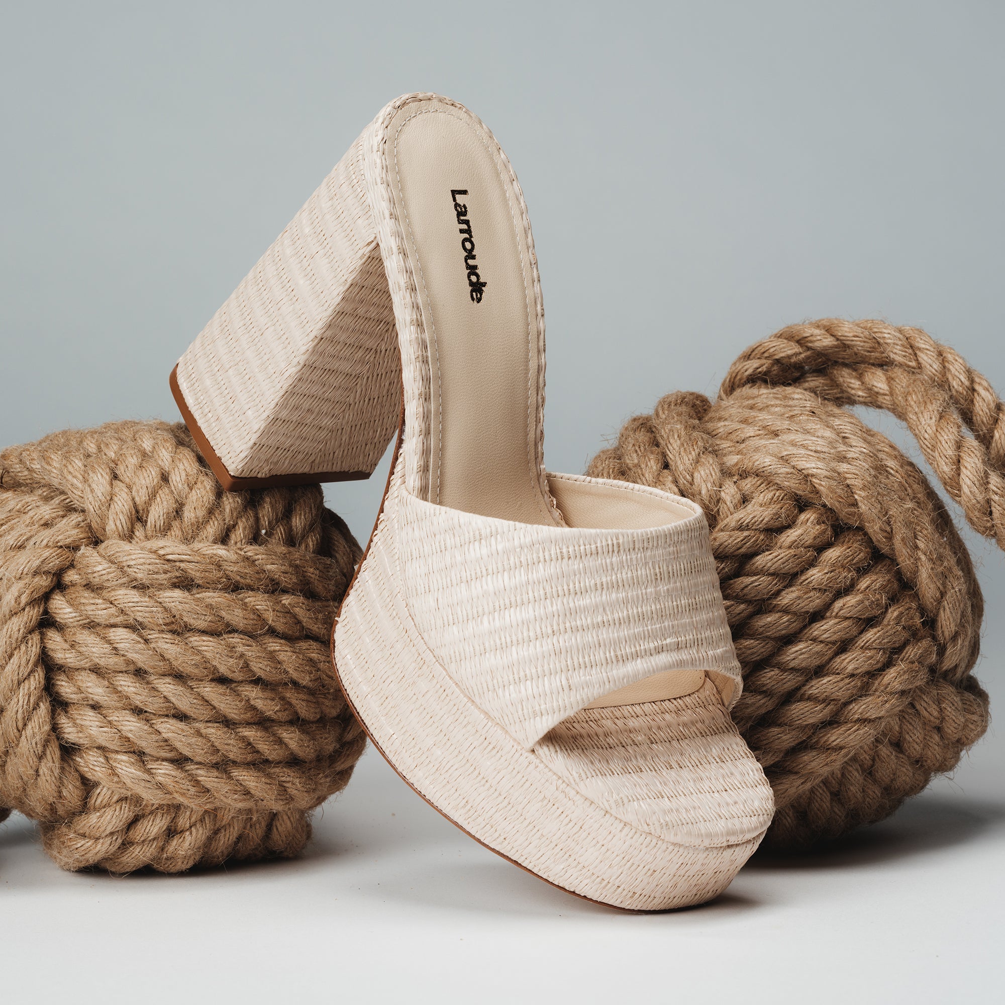 Dolly Mule In Natural Raffia by Larroudé