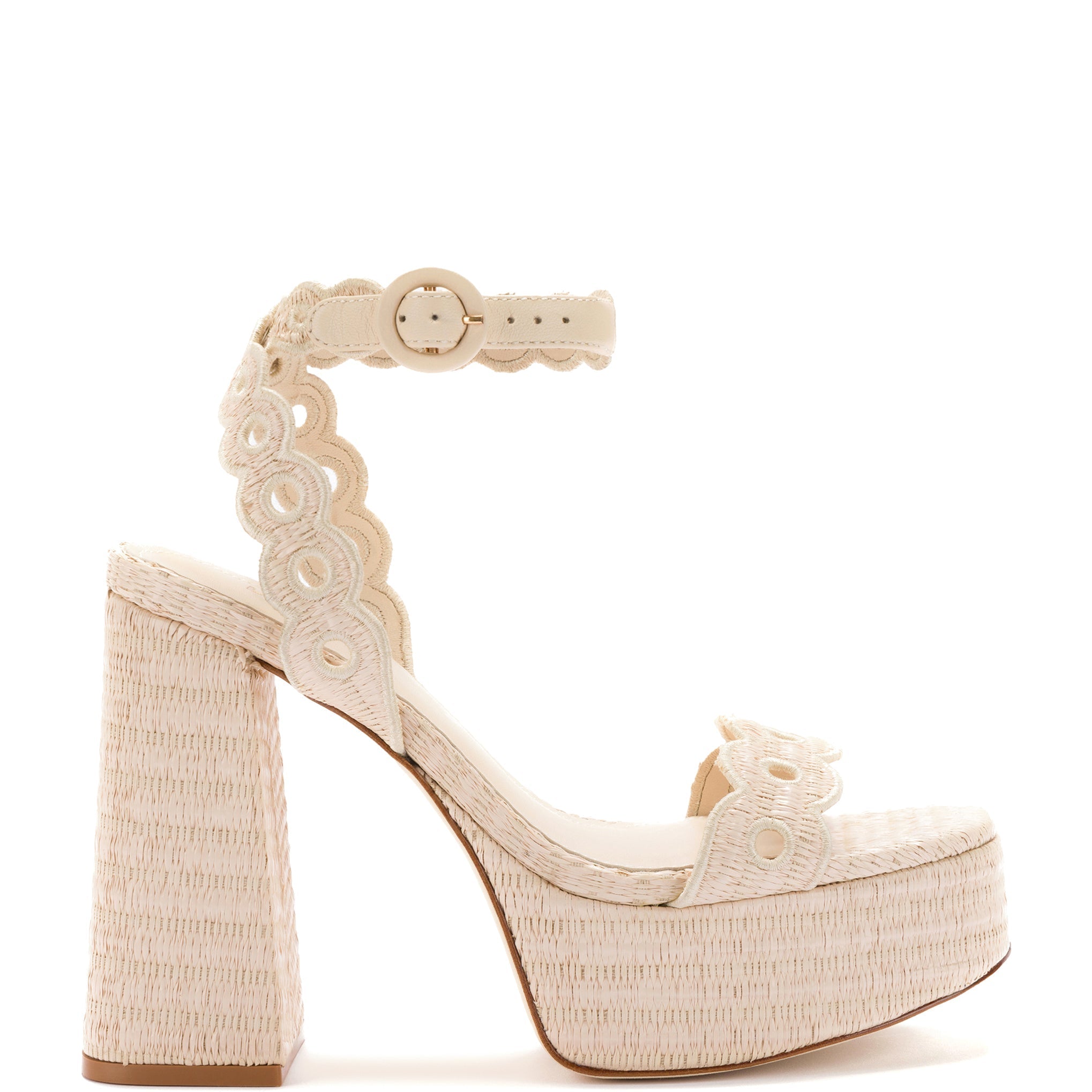 Dolly Broderie Sandal In Natural Raffia by Larroudé