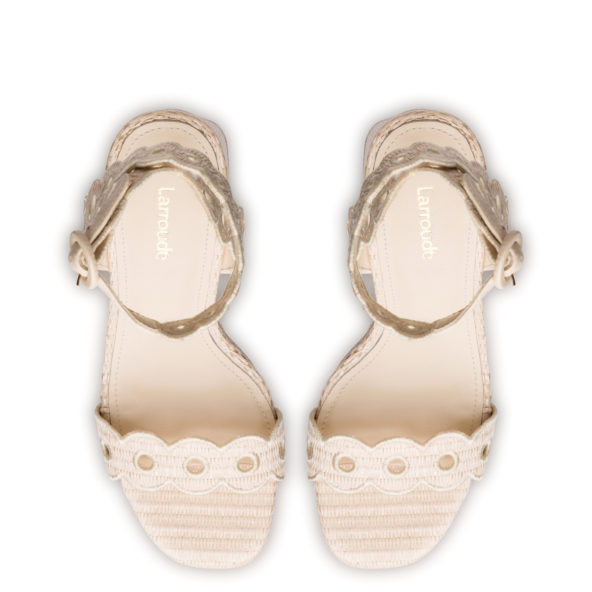 Dolly Broderie Sandal In Natural Raffia by Larroudé