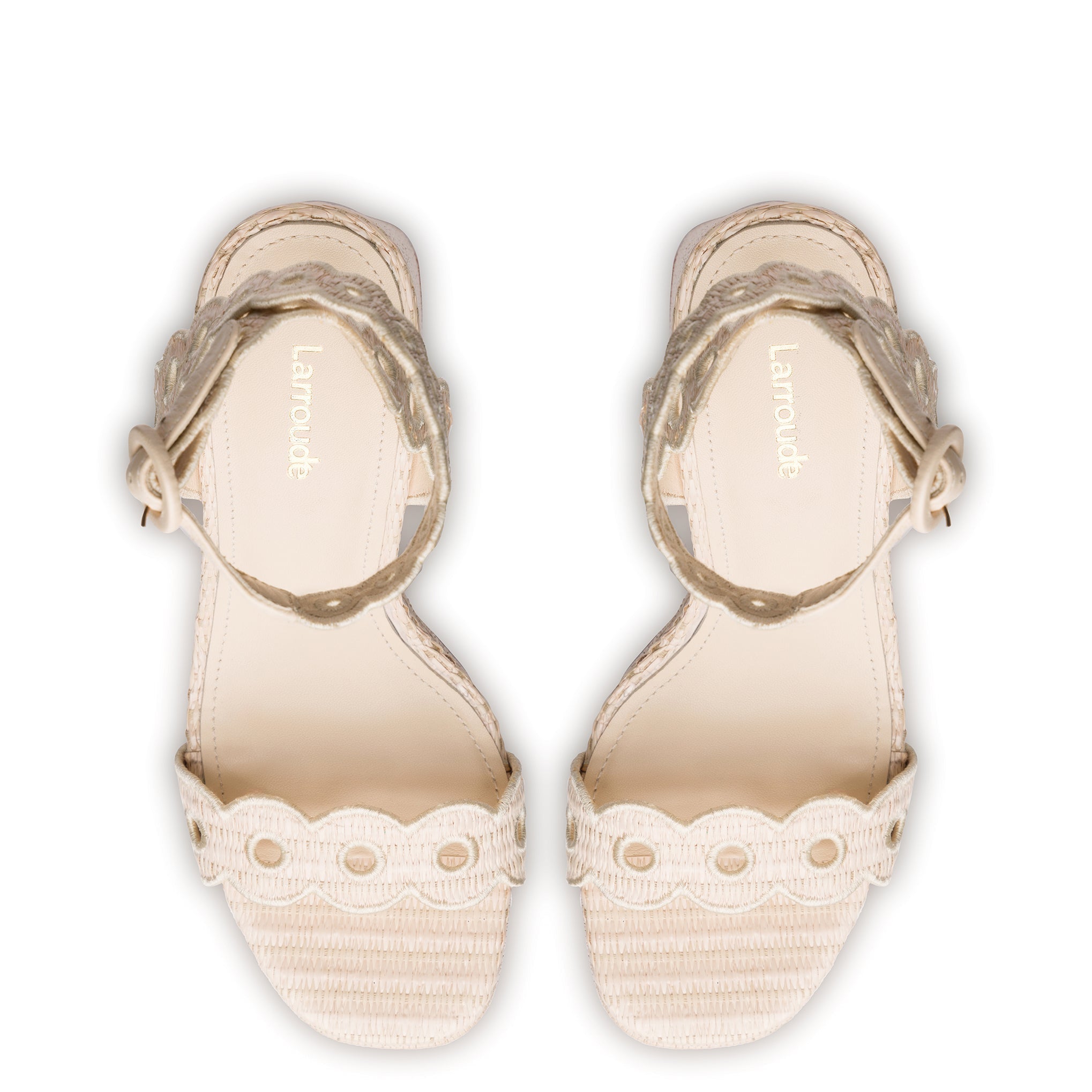 Dolly Broderie Sandal In Natural Raffia by Larroudé