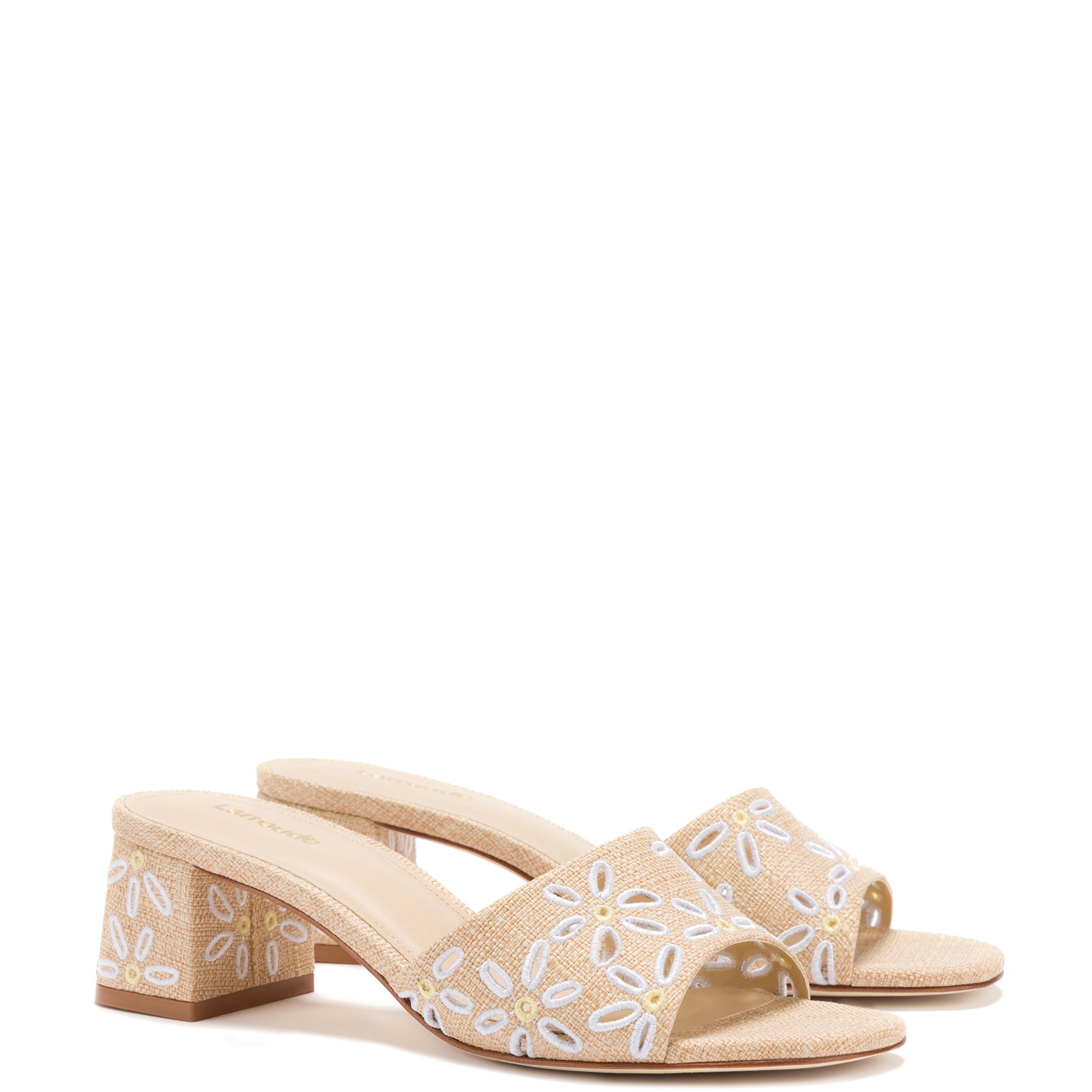 Brigitte Mule In Beige Raffia by Larroude