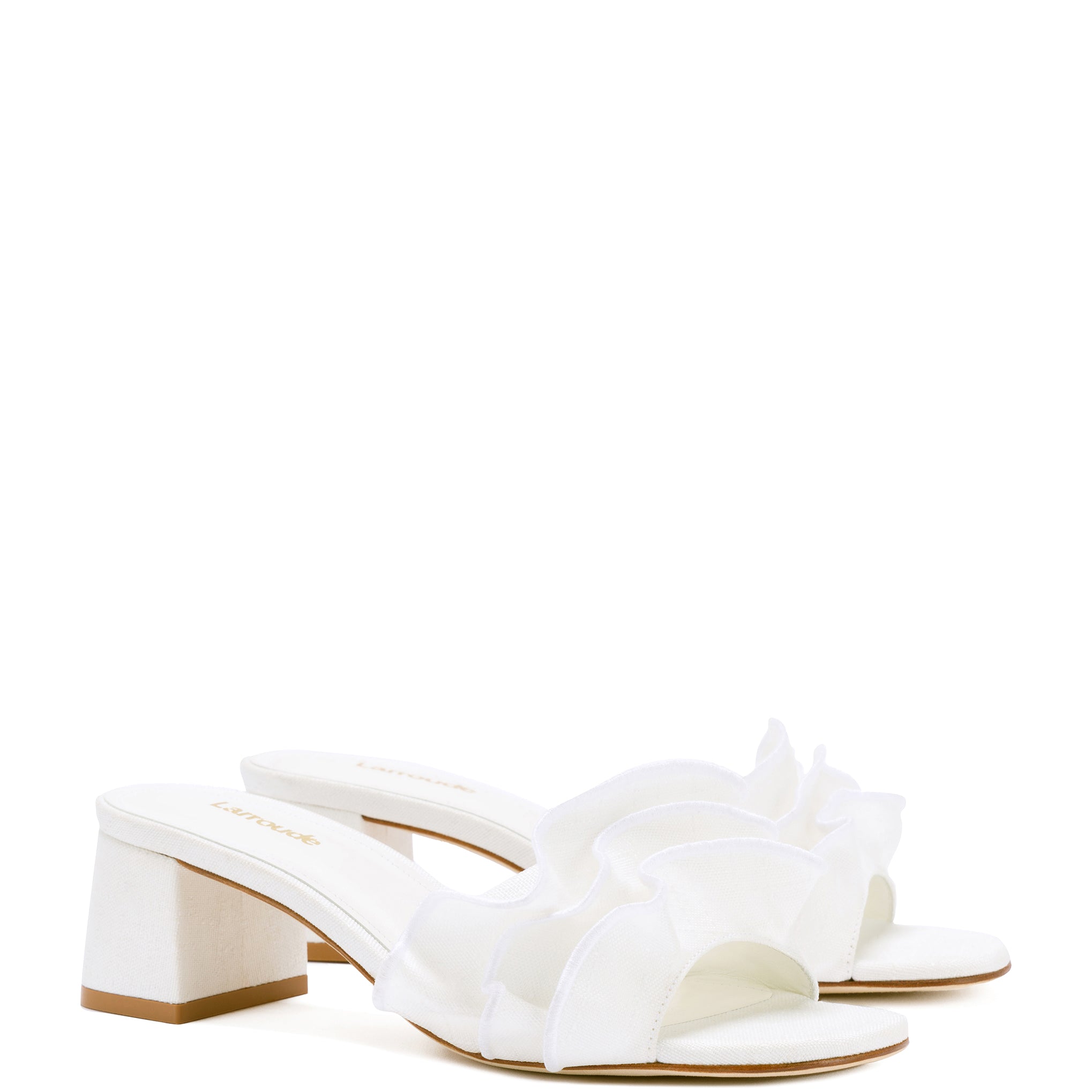 Brigitte Ruffle Mule In White Raffia by Larroudé