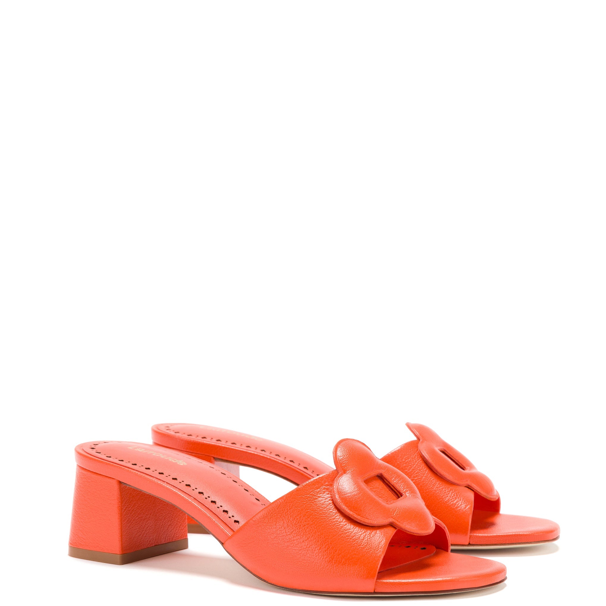 Flora Mule In Orange Leather by Larroudé