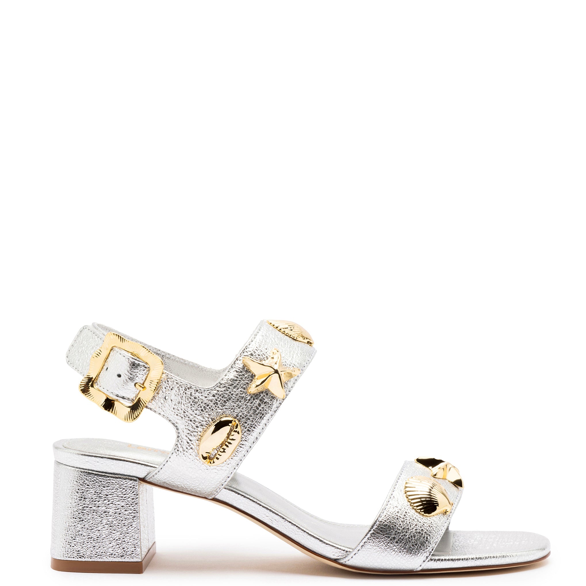 Madison Block In Silver Metallic Leather by Larroudé