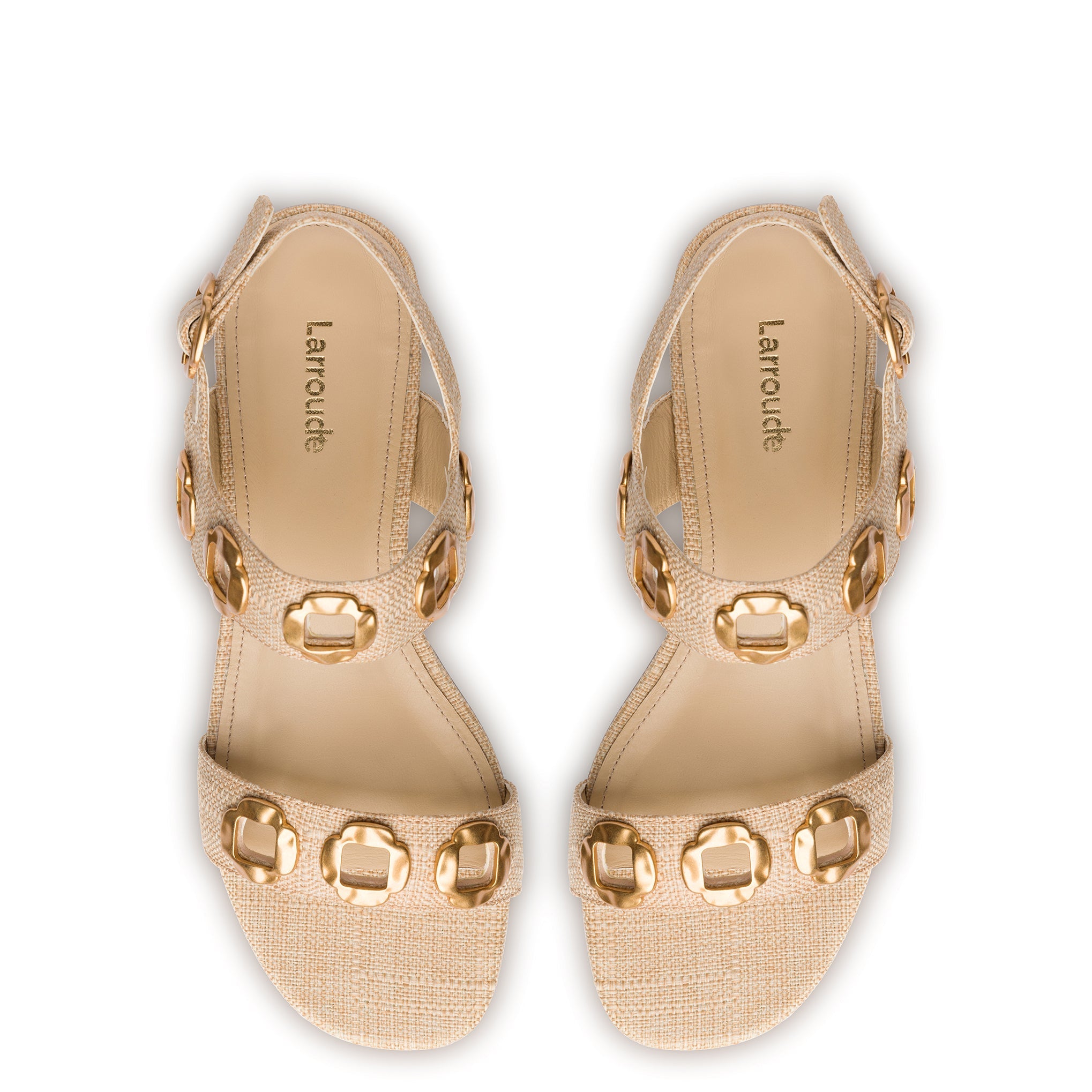 Milan Sandal In Beige Raffia by Larroudé