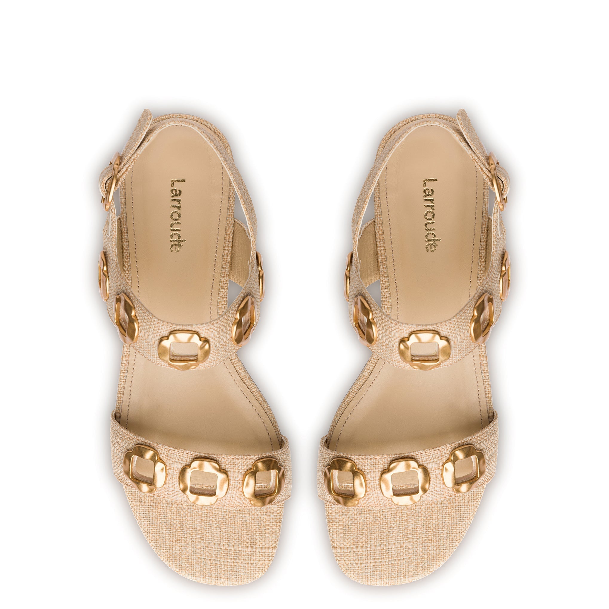 Milan Sandal In Beige Raffia by Larroudé