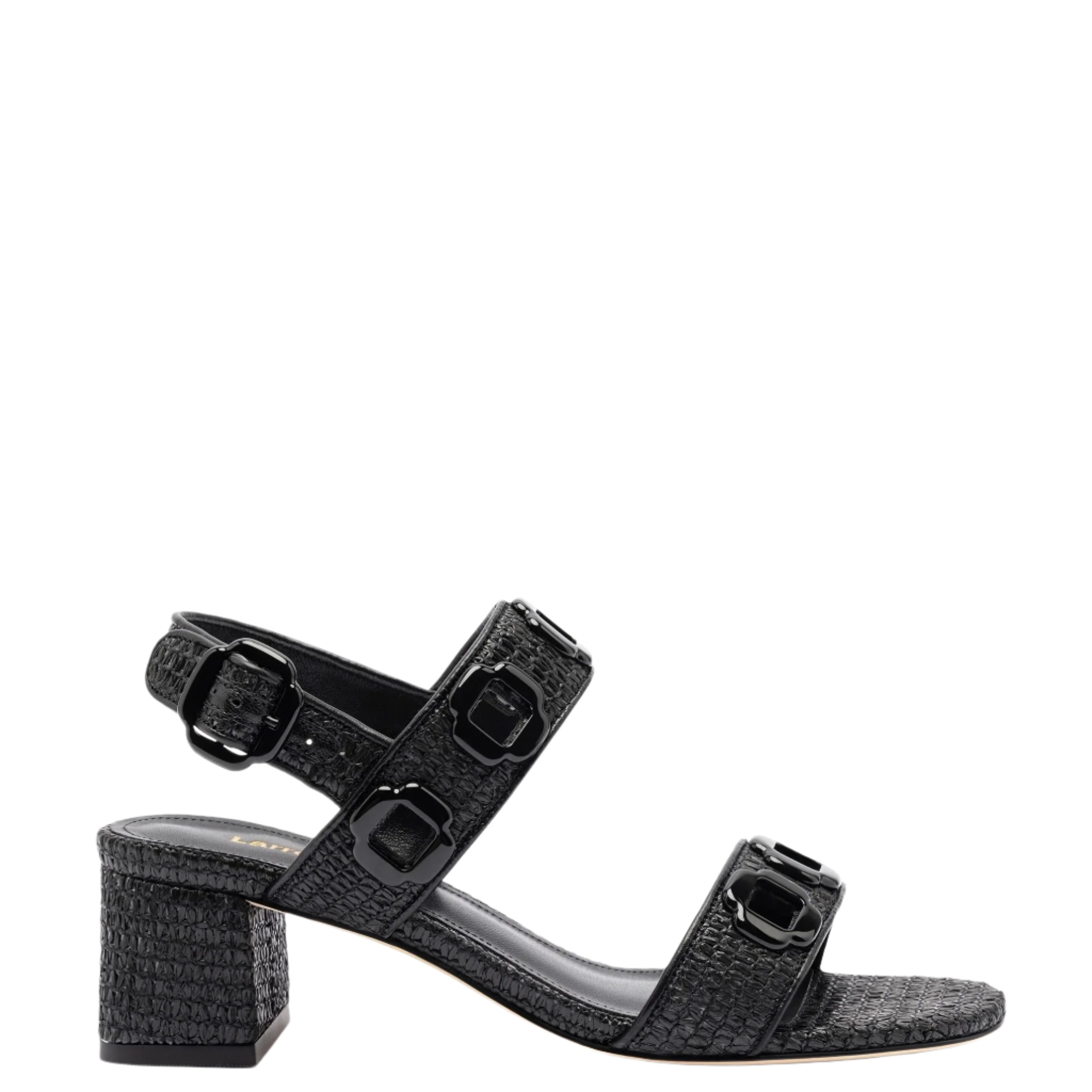 Milan Sandal In Black Wave Raffia by Larroudé