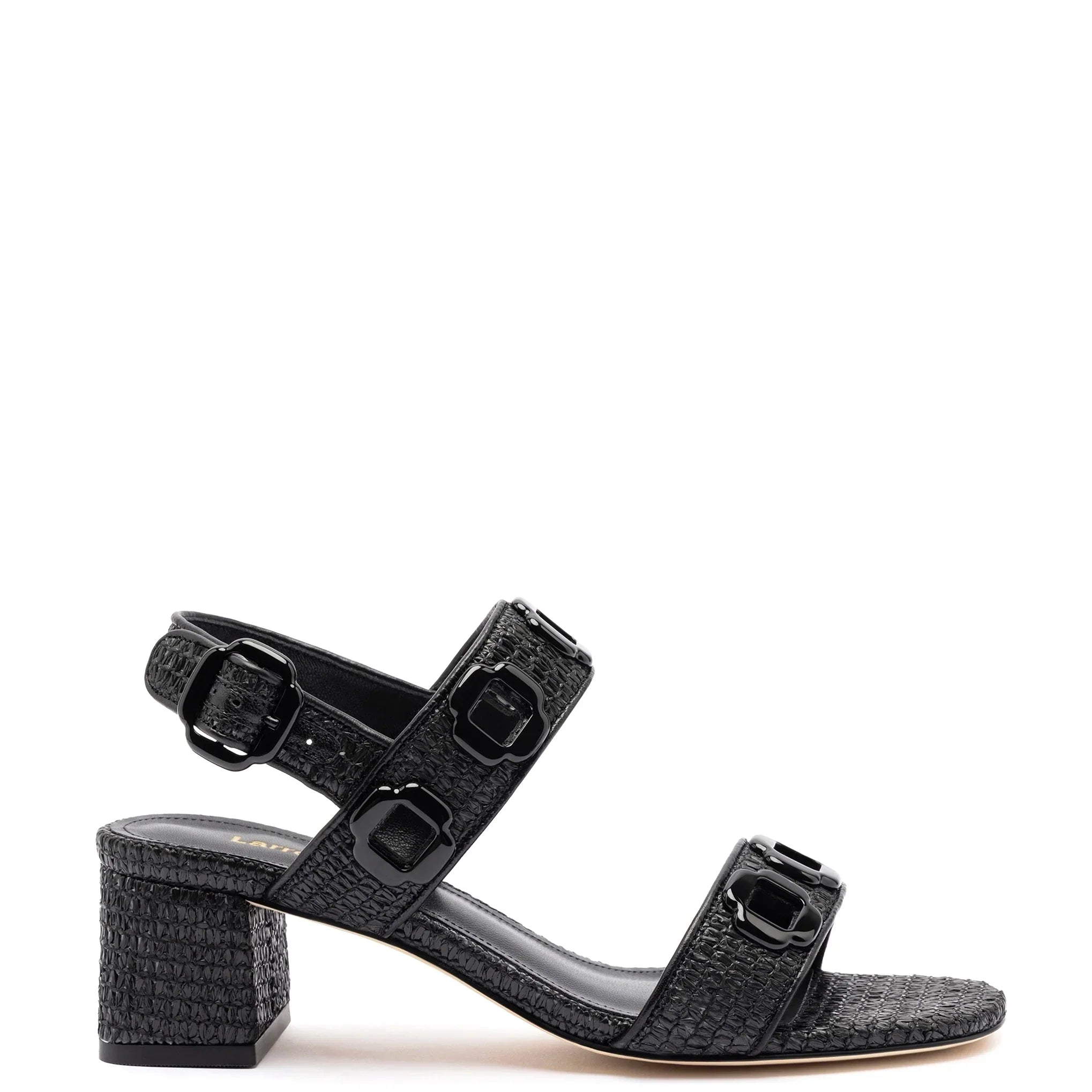 Milan Sandal In Black Wave Raffia by Larroudé