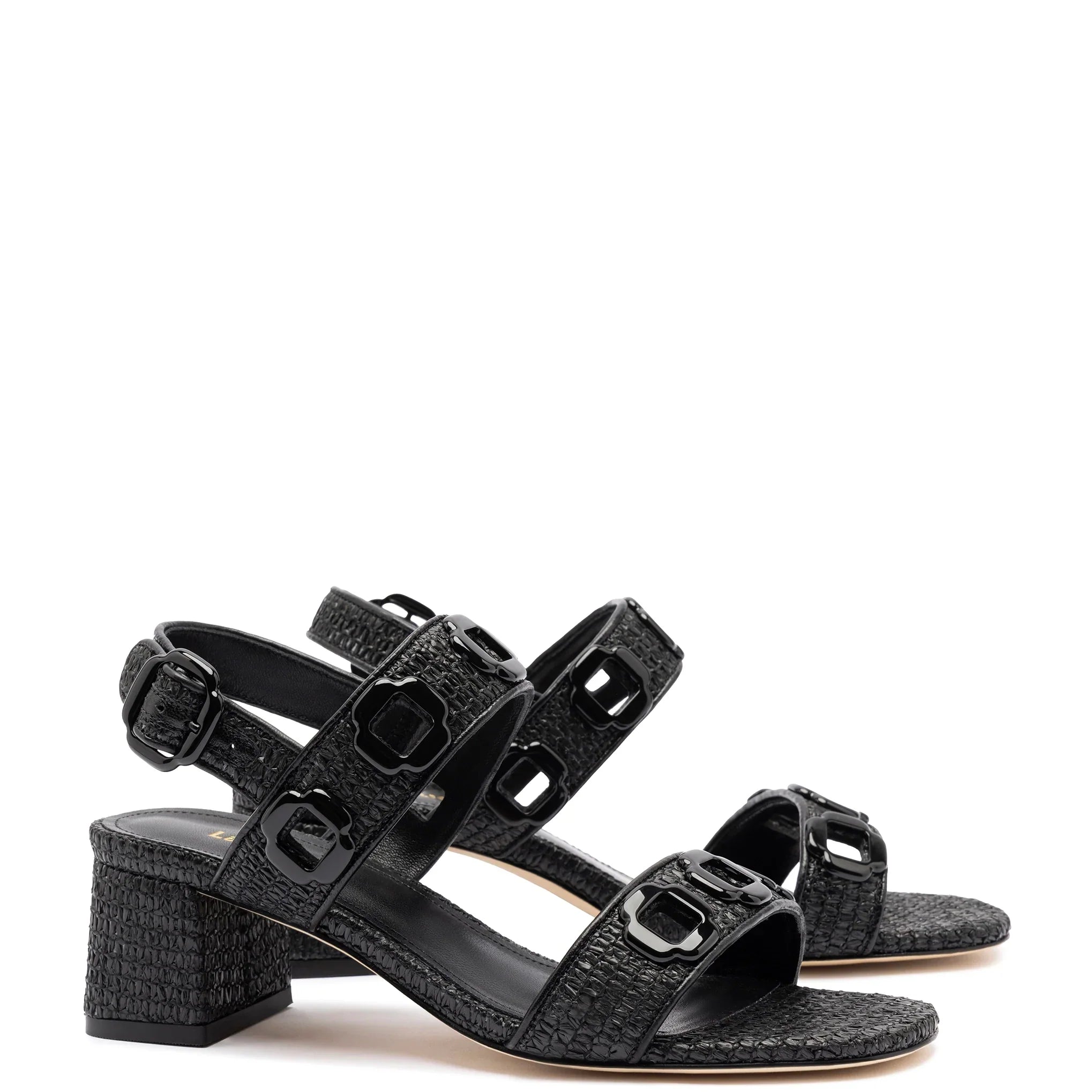 Milan Sandal In Black Wave Raffia by Larroudé