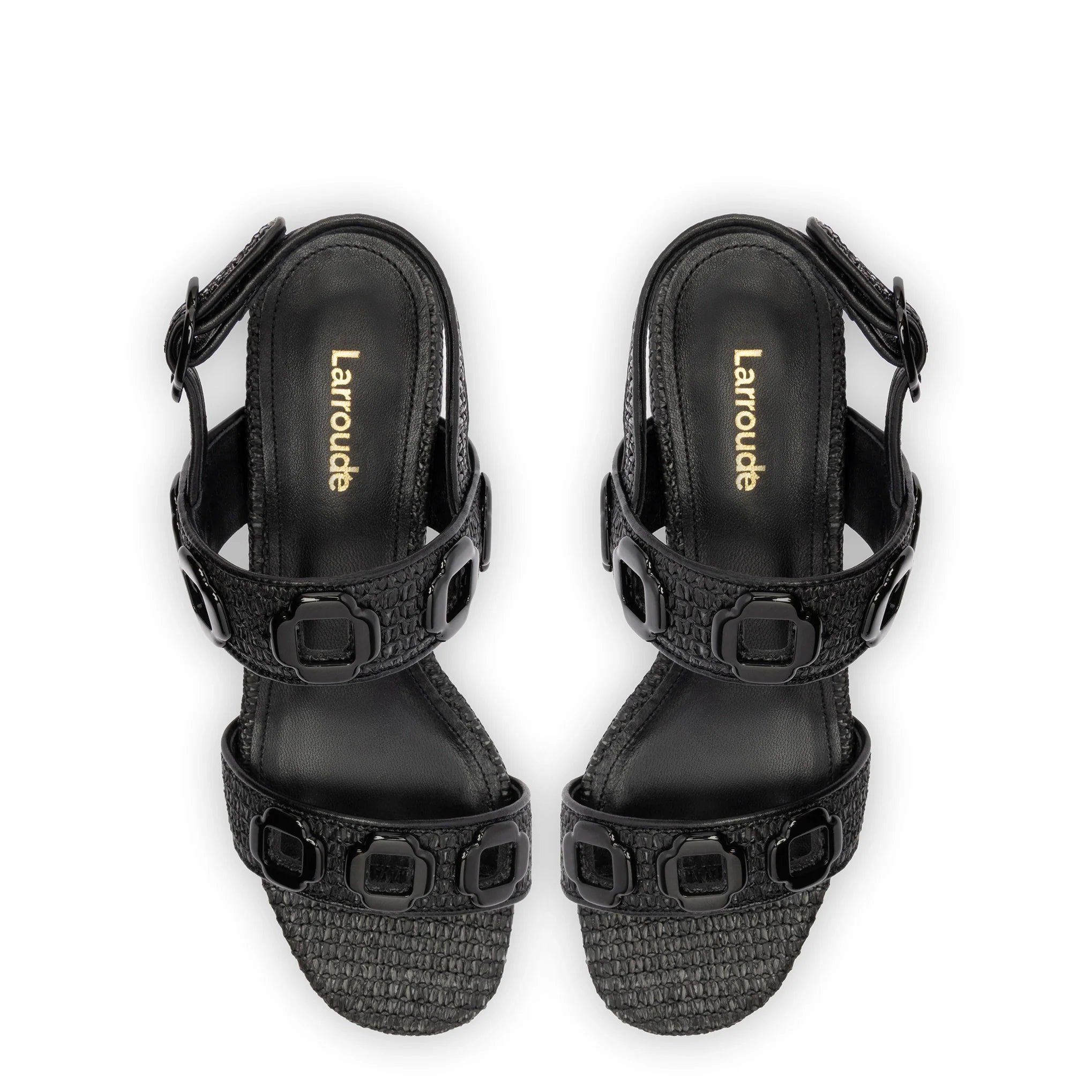 Milan Sandal In Black Wave Raffia by Larroudé