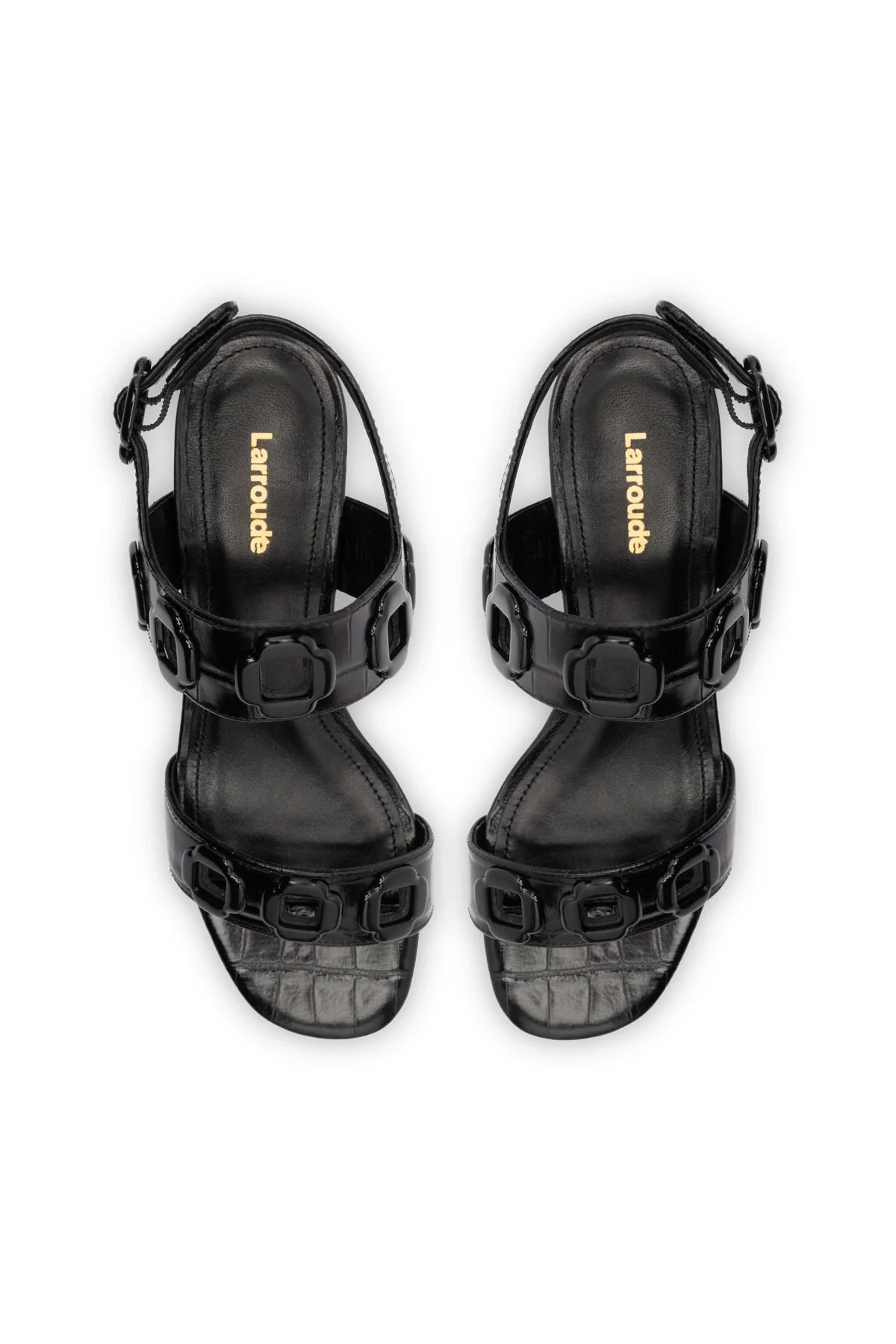 Milan Block Sandal In Black Croc Printed Leather by Larroudé