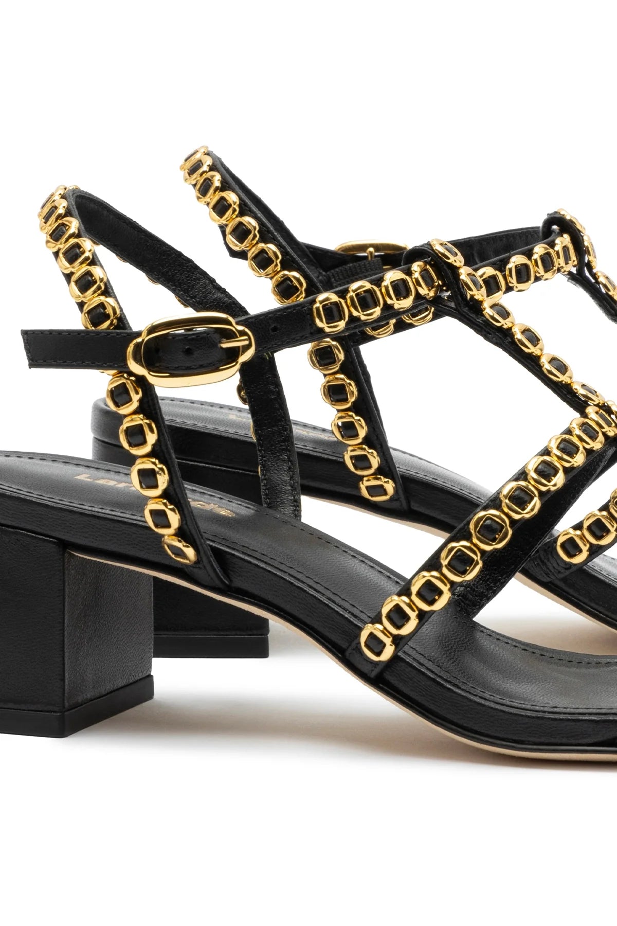 Milanina Block Sandal In Black Leather by Larroudé