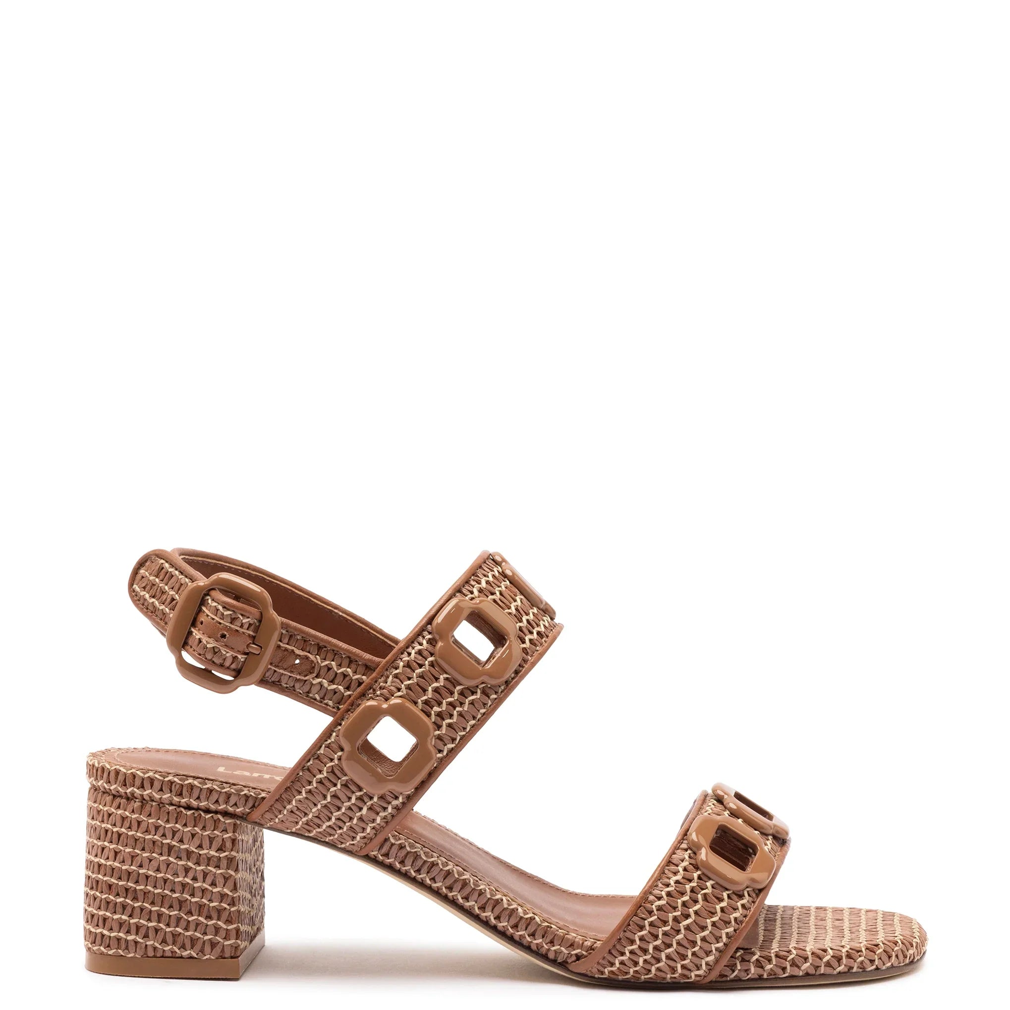 Milan Sandal In Caramel Wave Raffia by Larroudé