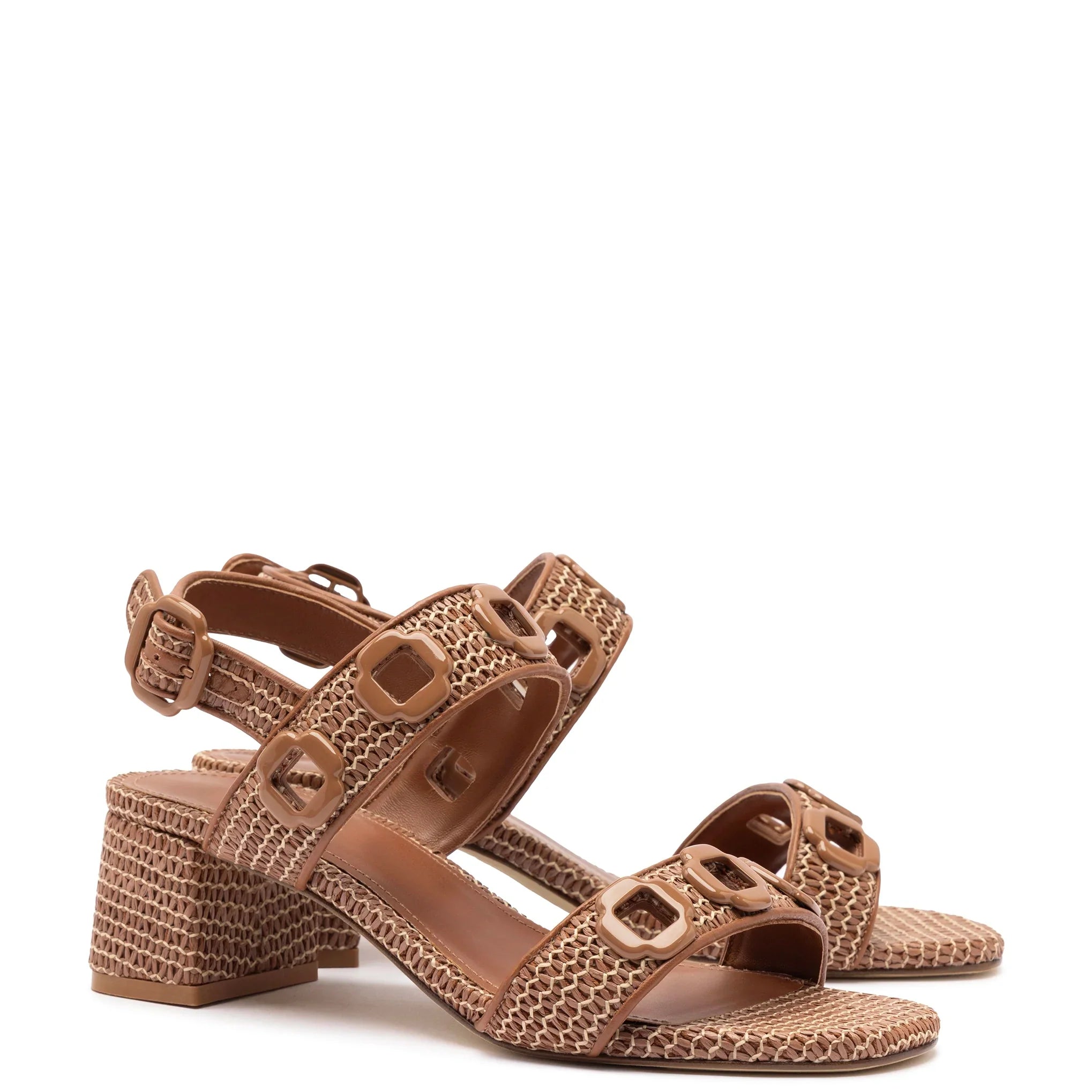 Milan Sandal In Caramel Wave Raffia by Larroudé